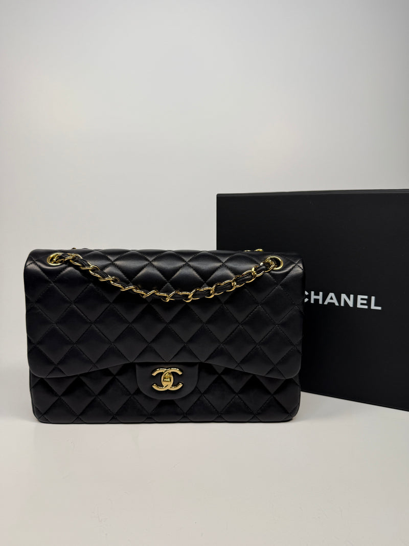 Chanel Jumbo Classic Flap Bag In Black Lambskin Leather With GHW