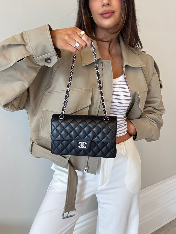 Chanel Small Classic Double Flap In Black Lambskin Leather With SHW