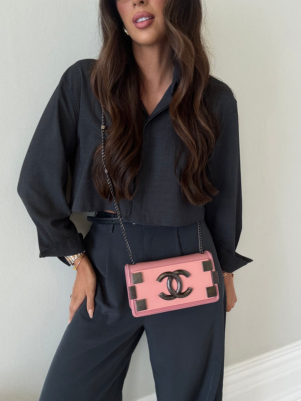 Chanel pink plexiglass Horizontal Boy Brick Bag
