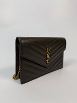 Saint Laurent Cassandre Matelassé Textured- Leather Wallet On Chain