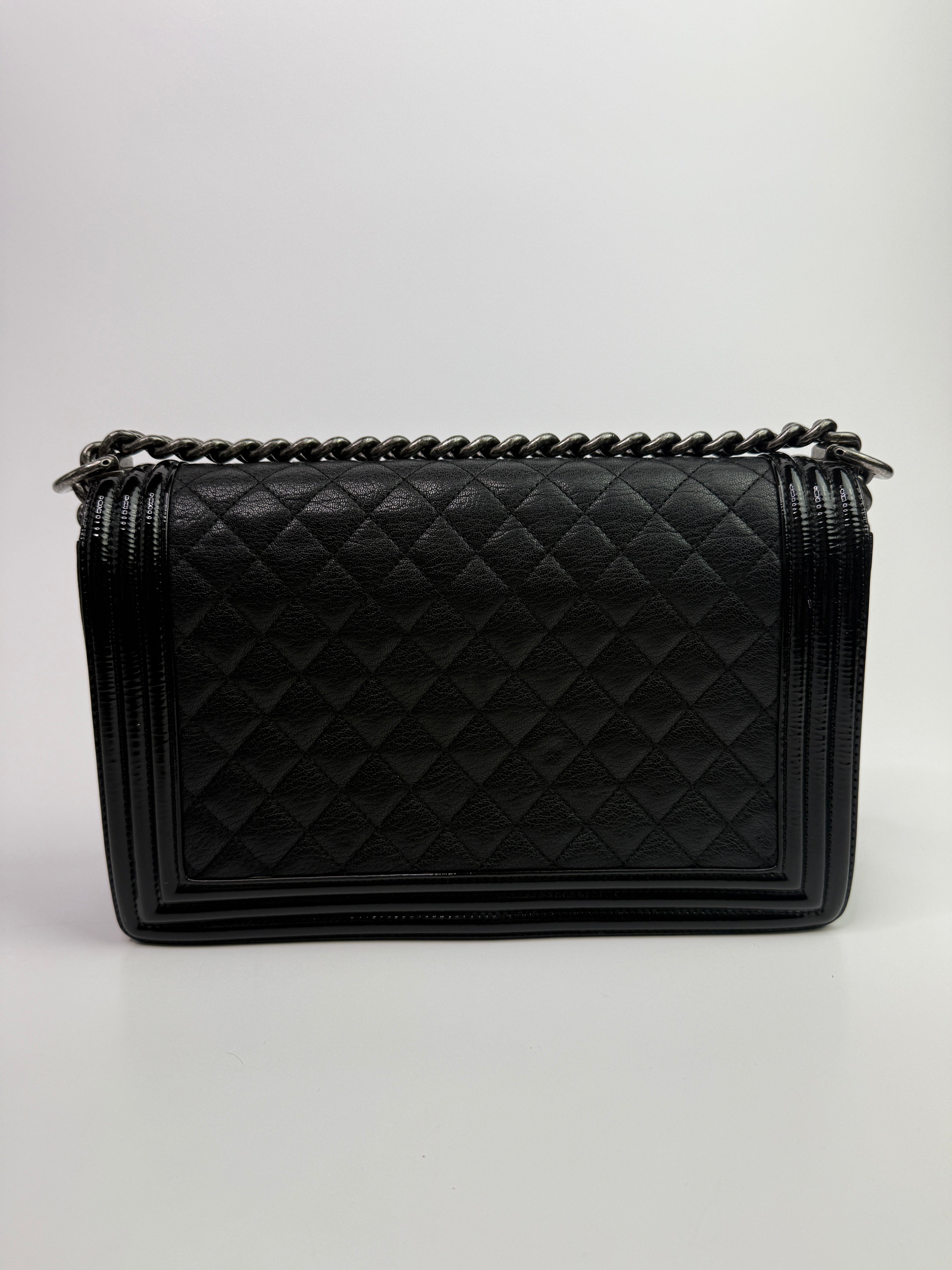 Chanel Boy Bag Large In Black Calfskin Leather With Silver Hardware
Pre Loved & Authentic 