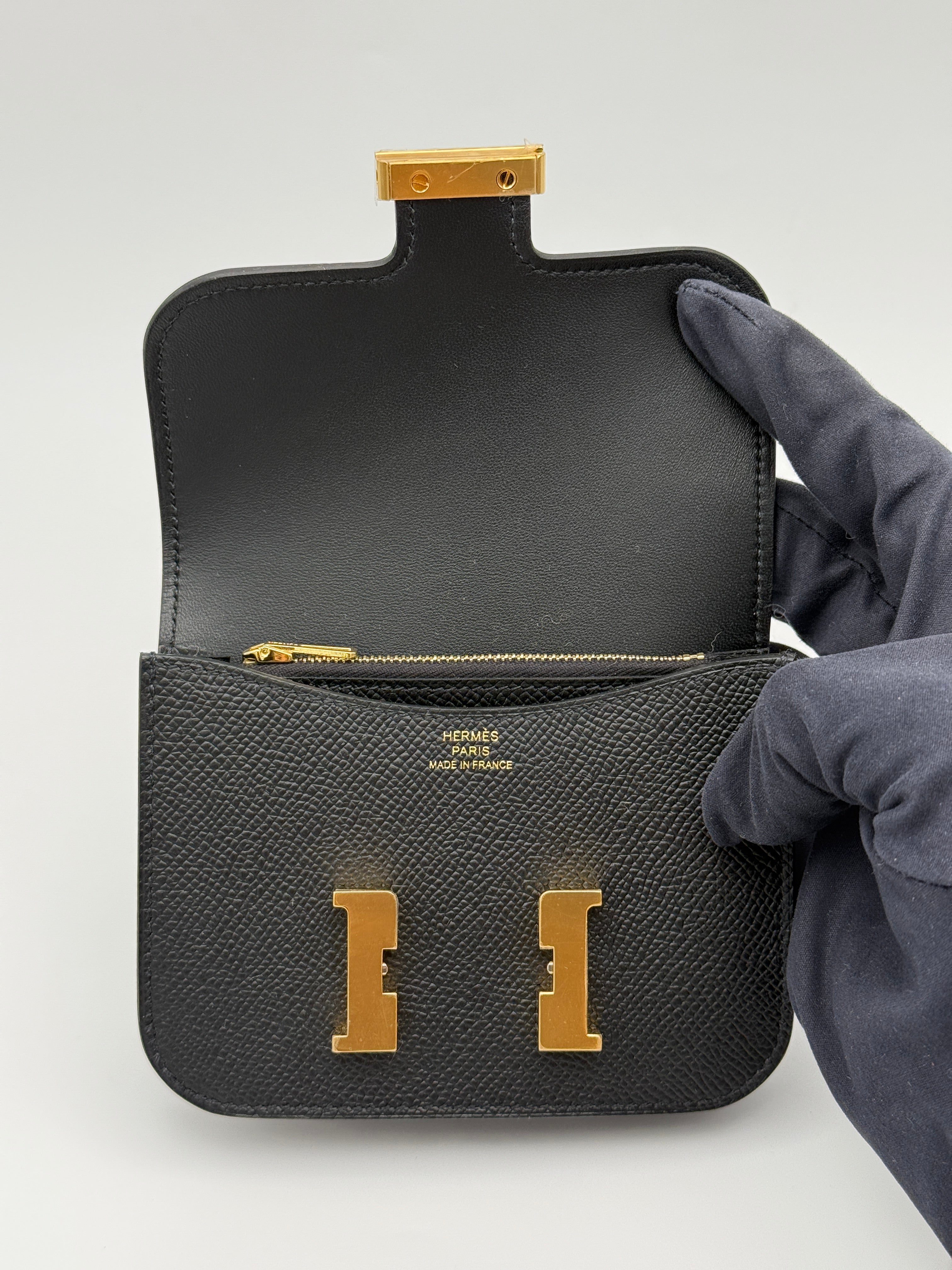 Authentic Pre Loved Hermès Constance Slim Wallet In Black Epsom Leather With Gold Hardware New & Unused Condition