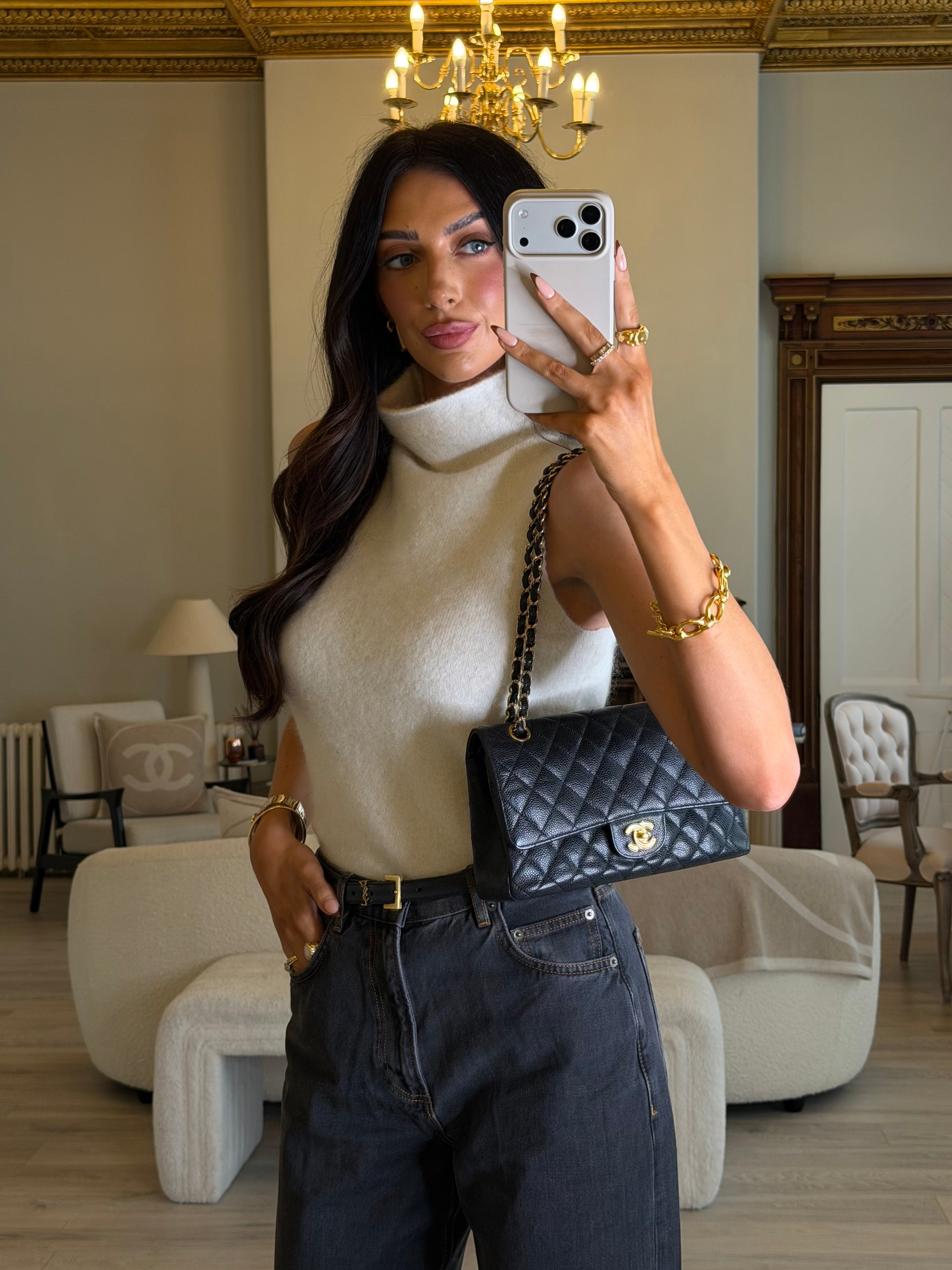 Chanel Medium Classic Double Flap Black Caviar With Gold Hardware, Authentic And Preloved In Very Good Condition 