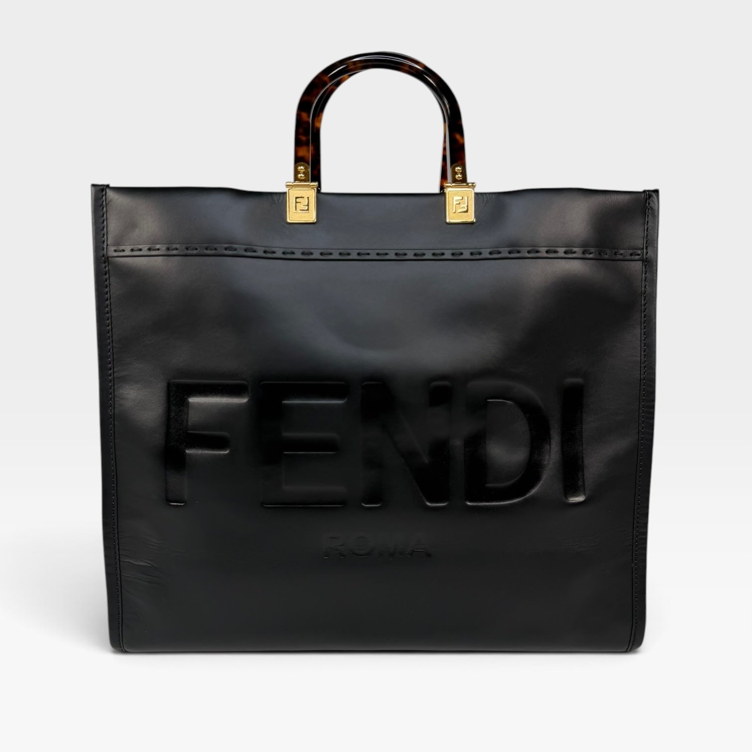 Fendi Roma Tote In Black Leather With Gold Hardware. 100% authentic and preloved in excellent condition.