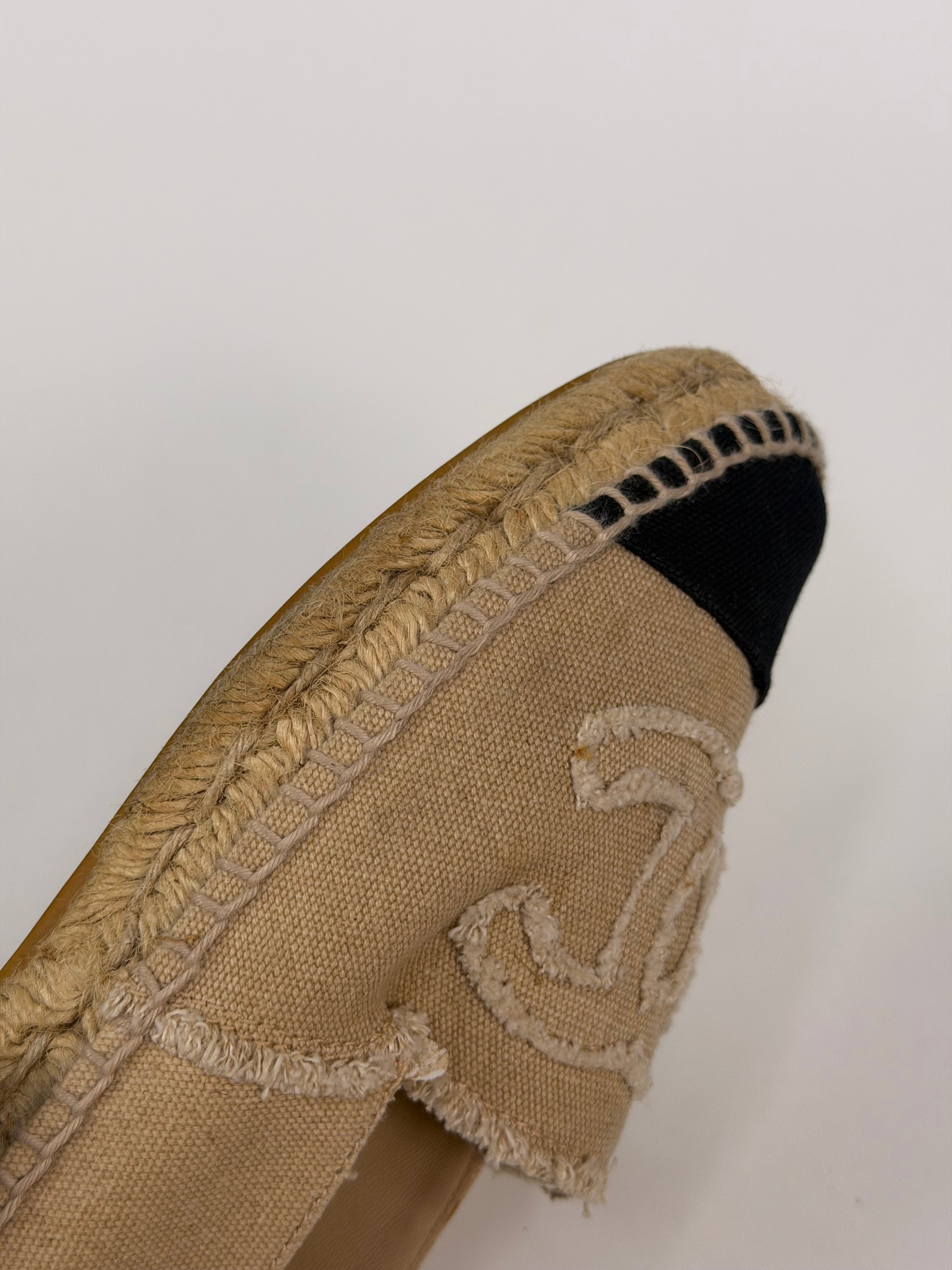 Chanel Espadrilles In Black & Beige Embroidered Fabric (Size 36/ UK3). 100% authentic and preloved in excellent condition