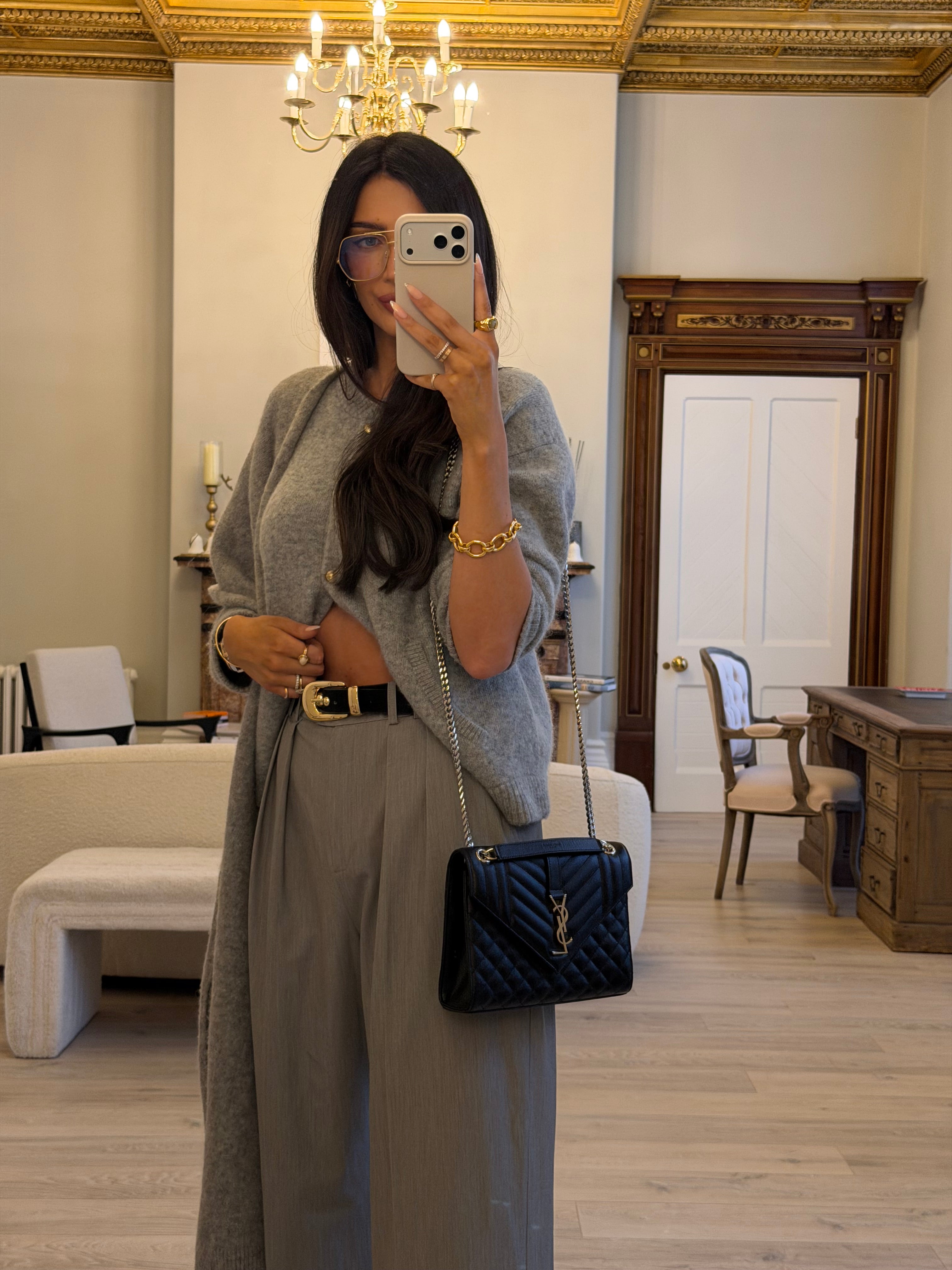 Saint Laurent Medium Envelope Bag In Blacked Grained Leather With Silver Hardware. Authentic and preloved. Excellent Condition