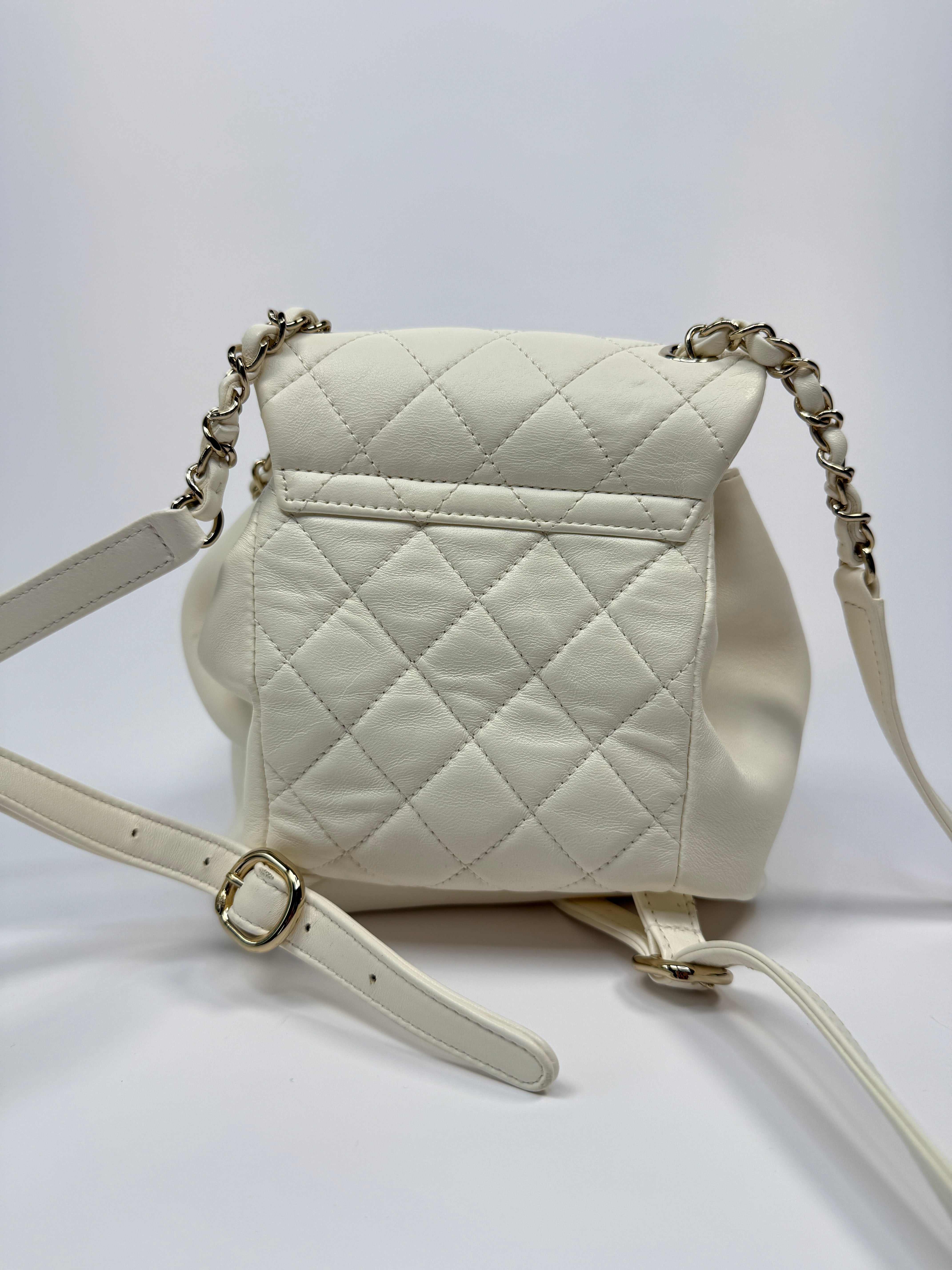 Chanel Duma Backpack In White Calfskin Leather With PGHW