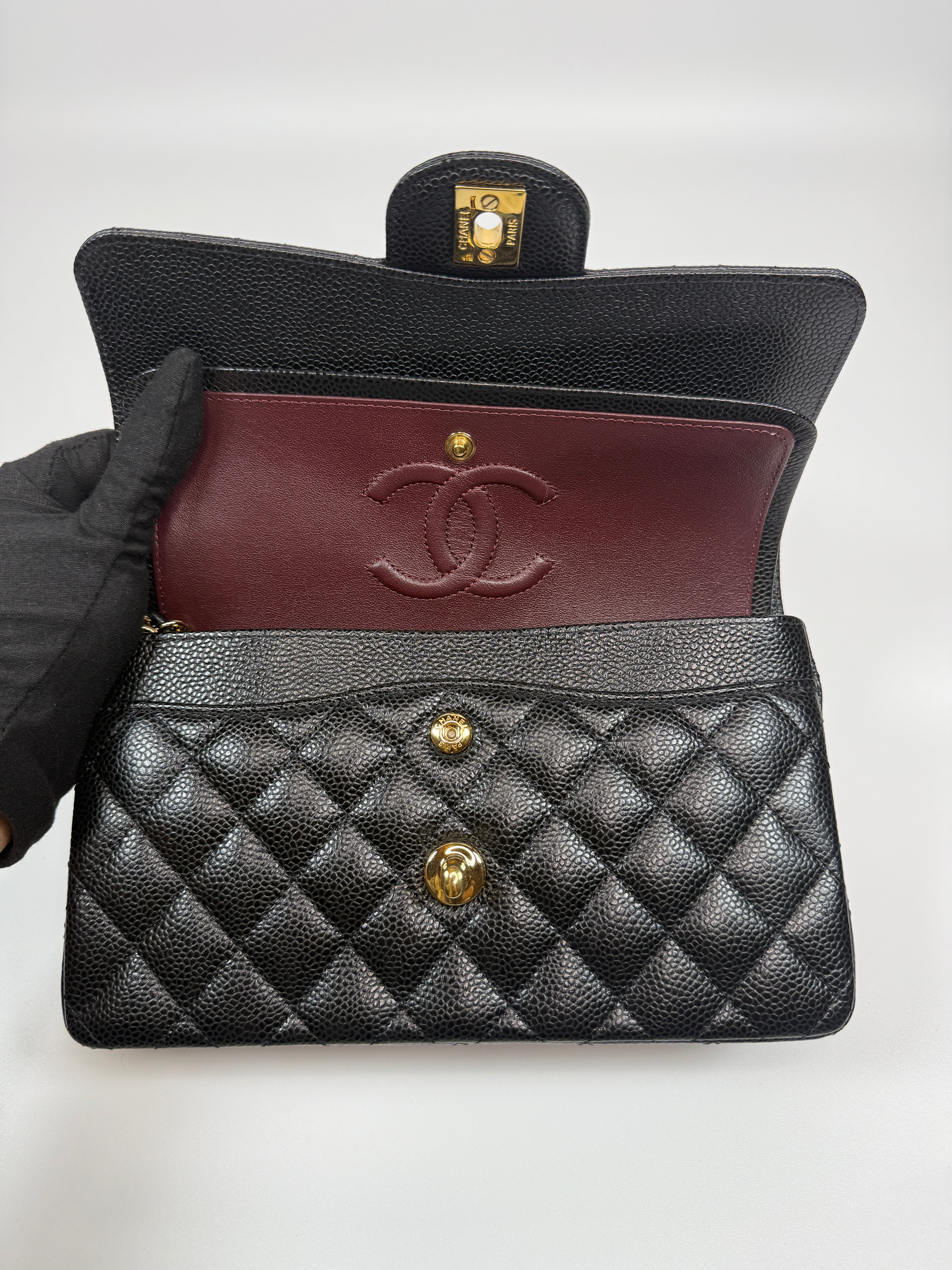 Chanel Small Classic Double Flap In Black Caviar Leather With Gold Hardware Authentic and Preloved In Excellent Condition. 100% Authenticity guarantee 