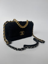 Chanel 19 Small In Black Bouclé Tweed