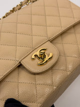 Chanel Medium Classic Double Flap Beige Caviar Leather With GHW