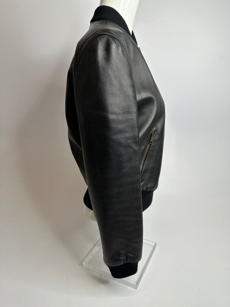 Gucci GG Black Leather Jacket (Size 40/UK 10)