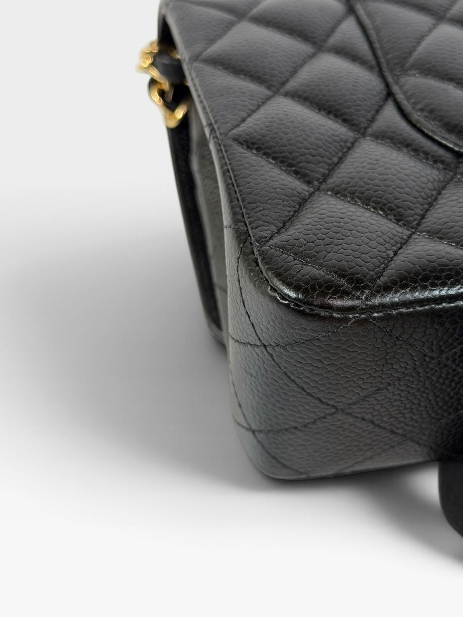 Chanel Medium Classic Double Flap In Black Caviar Leather Gold Hardware