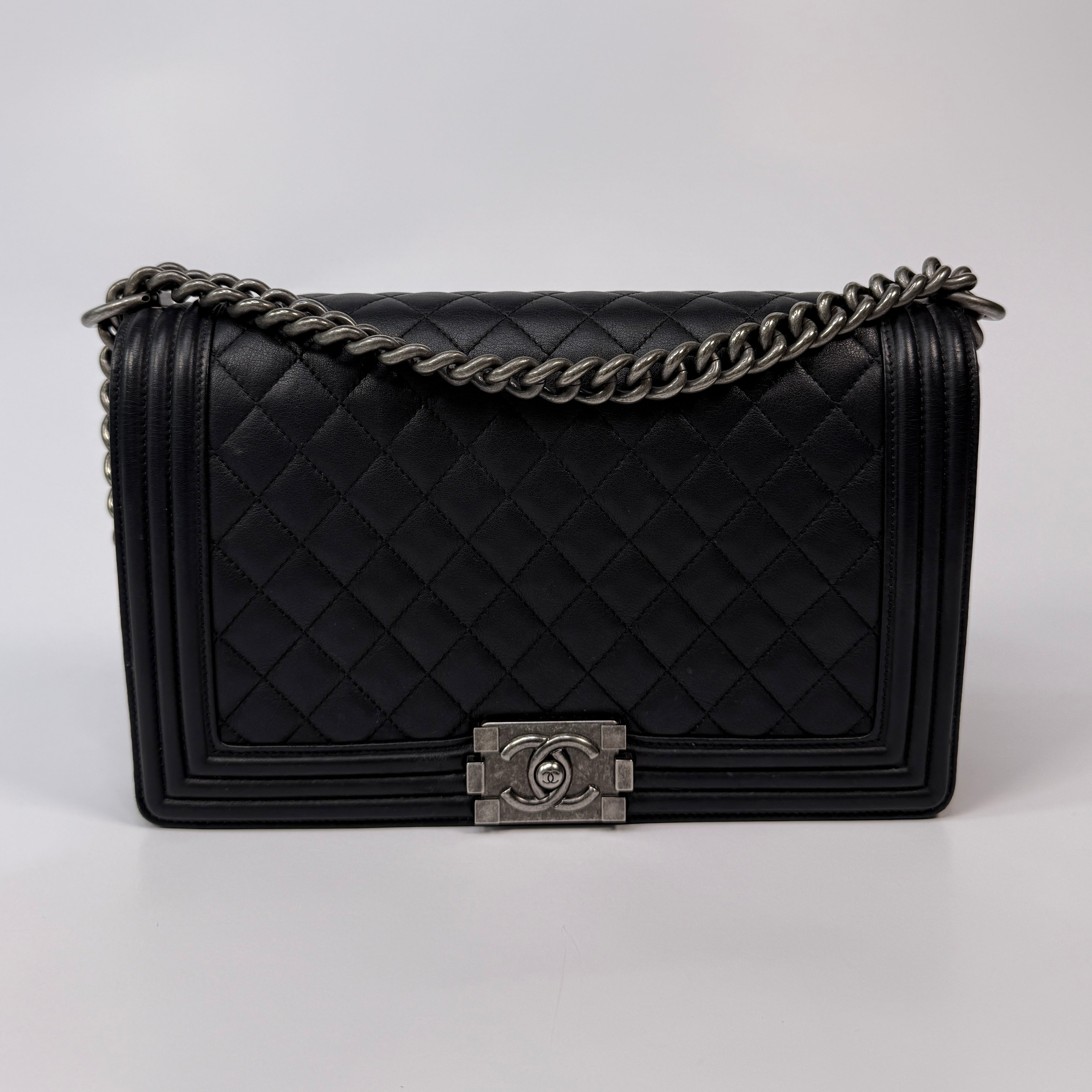 Chanel Boy Bag Large In Black Calfskin Leather RHW