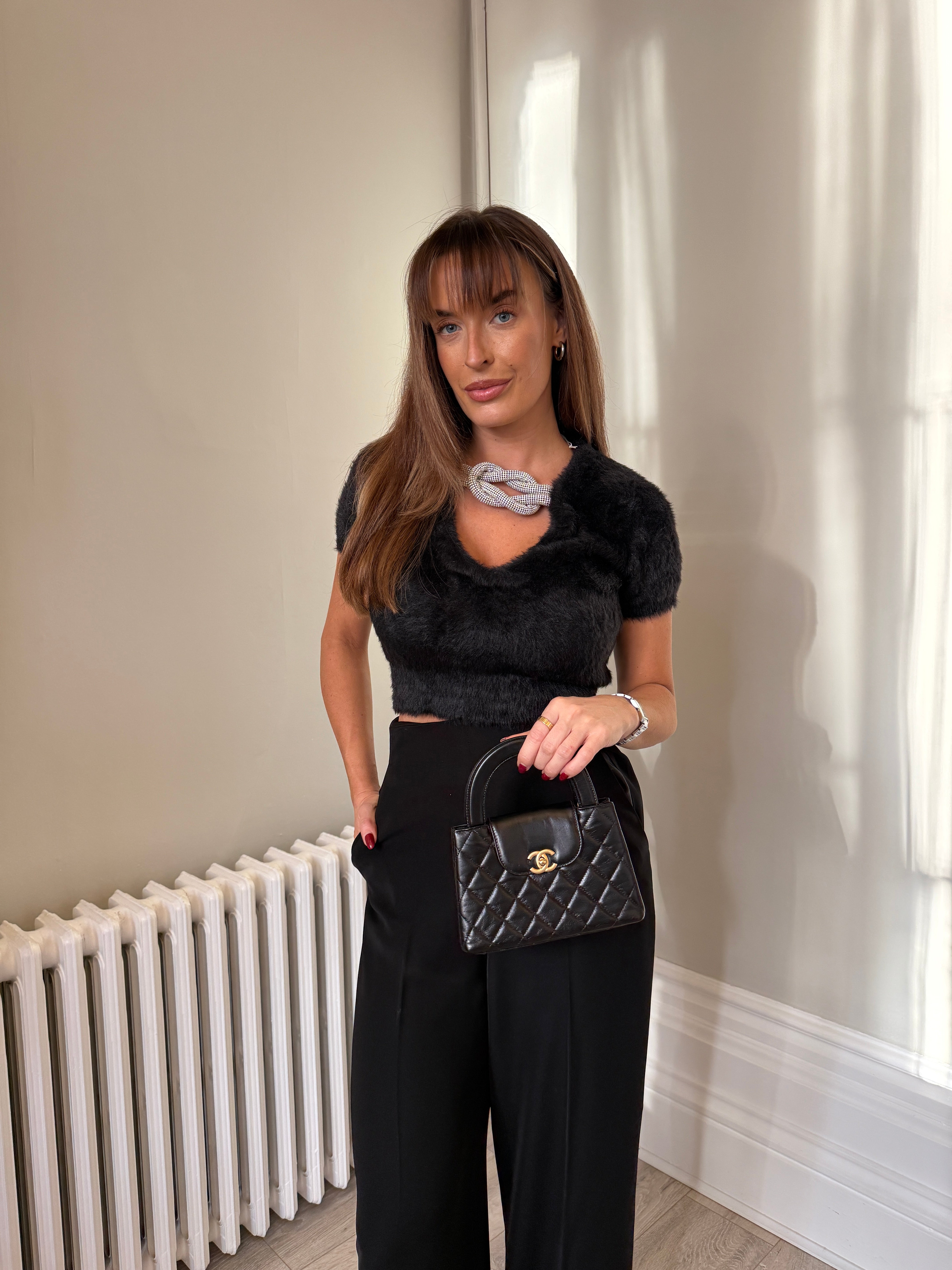 Alexander Wang Crystal-embellished Black Faux Fur Top ( Size M/UK10) Authentic and preloved. Excellent condition.