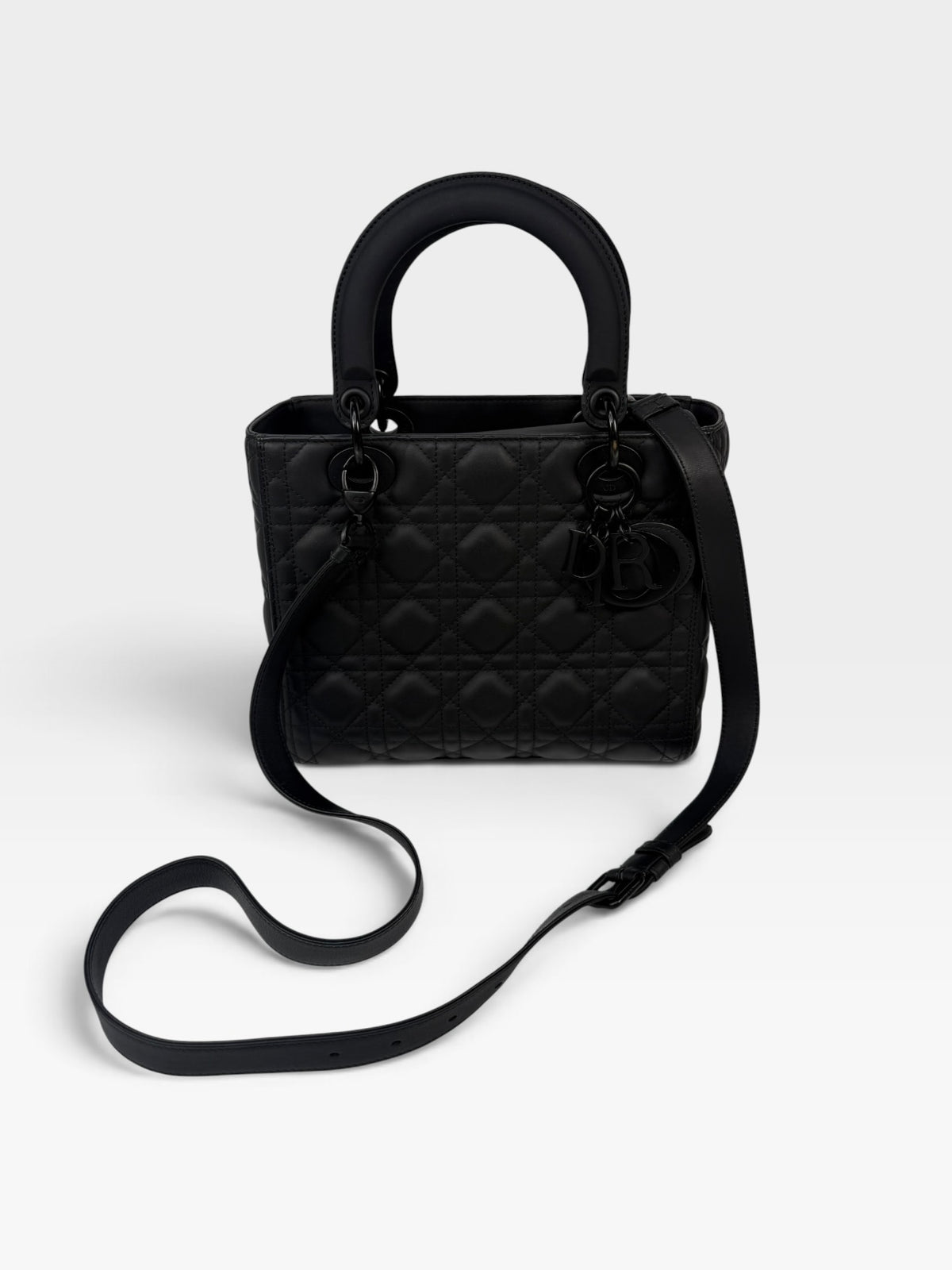 Christian Dior Medium Lady Dior In Matte Black With Black Hardware