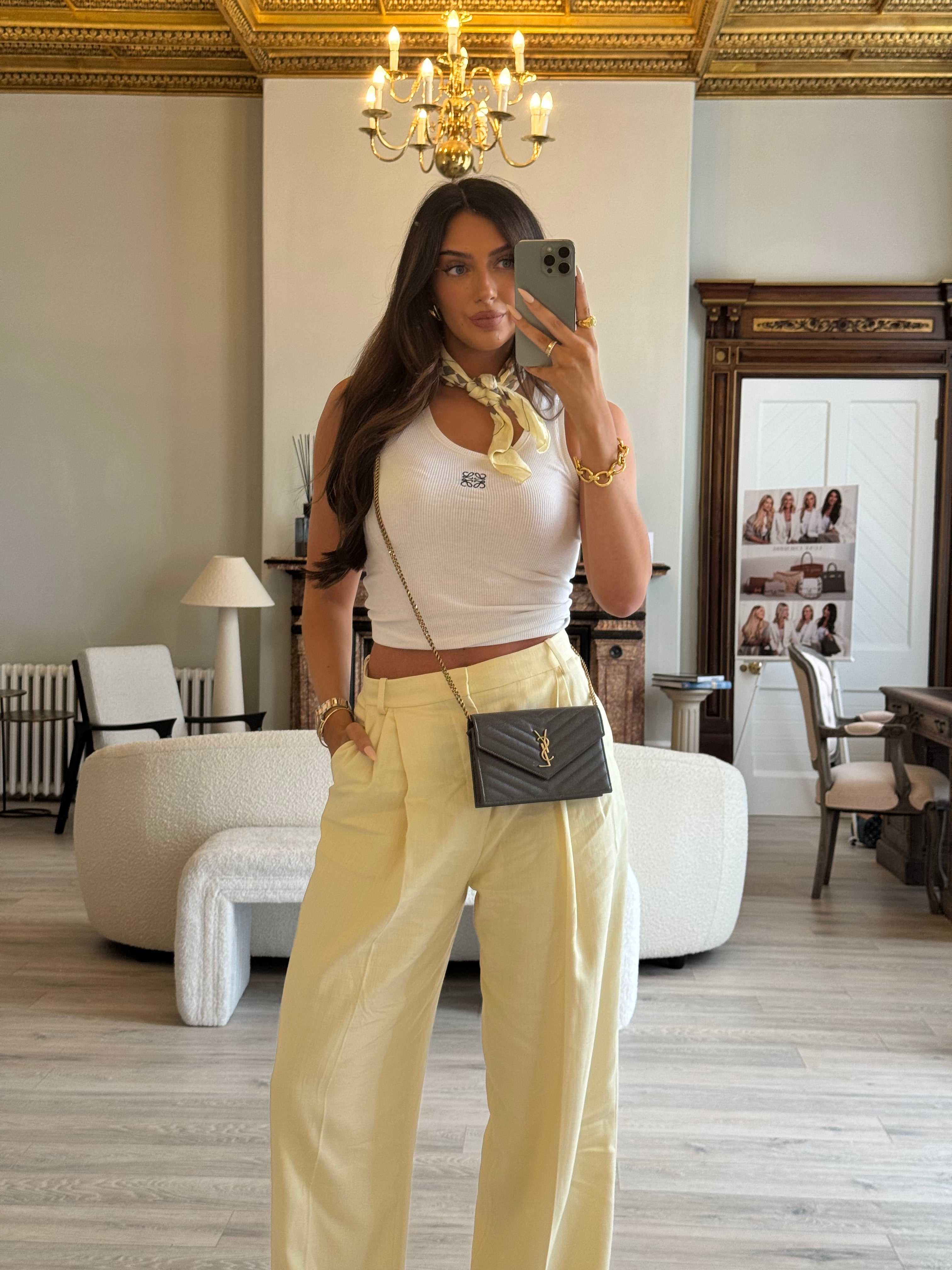 Saint Laurent Cassandre Matelassé Textured- Leather Wallet On Chain