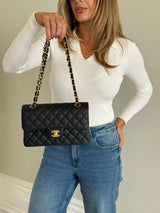 Chanel Small Classic Double Flap In Black Caviar Leather With GHW