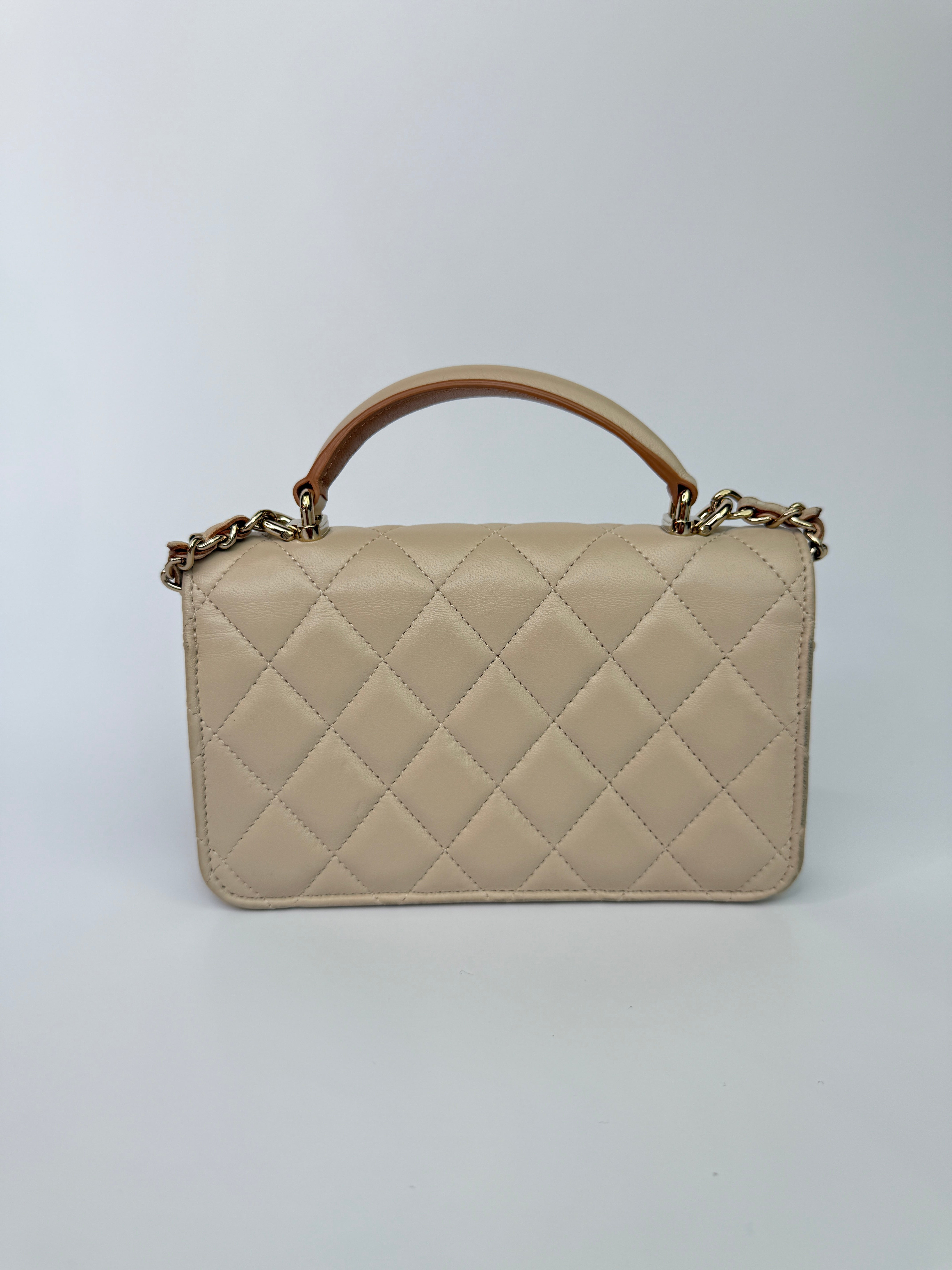 Chanel Top Handle Mini WOC Ecru/Beige Lambskin Gold Hardware 23P