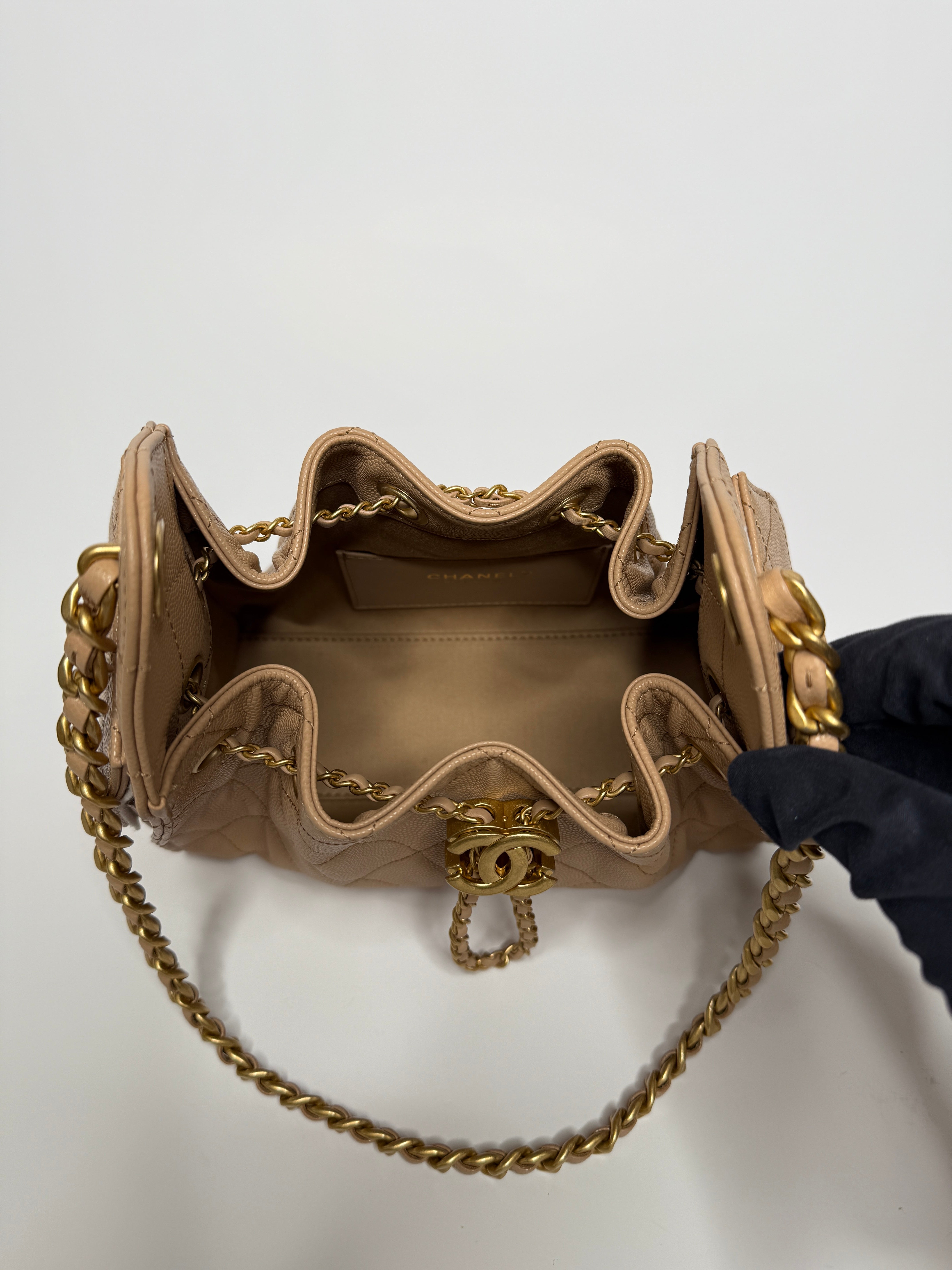 Chanel 25 Micro In Beige Caviar Leather With GHW