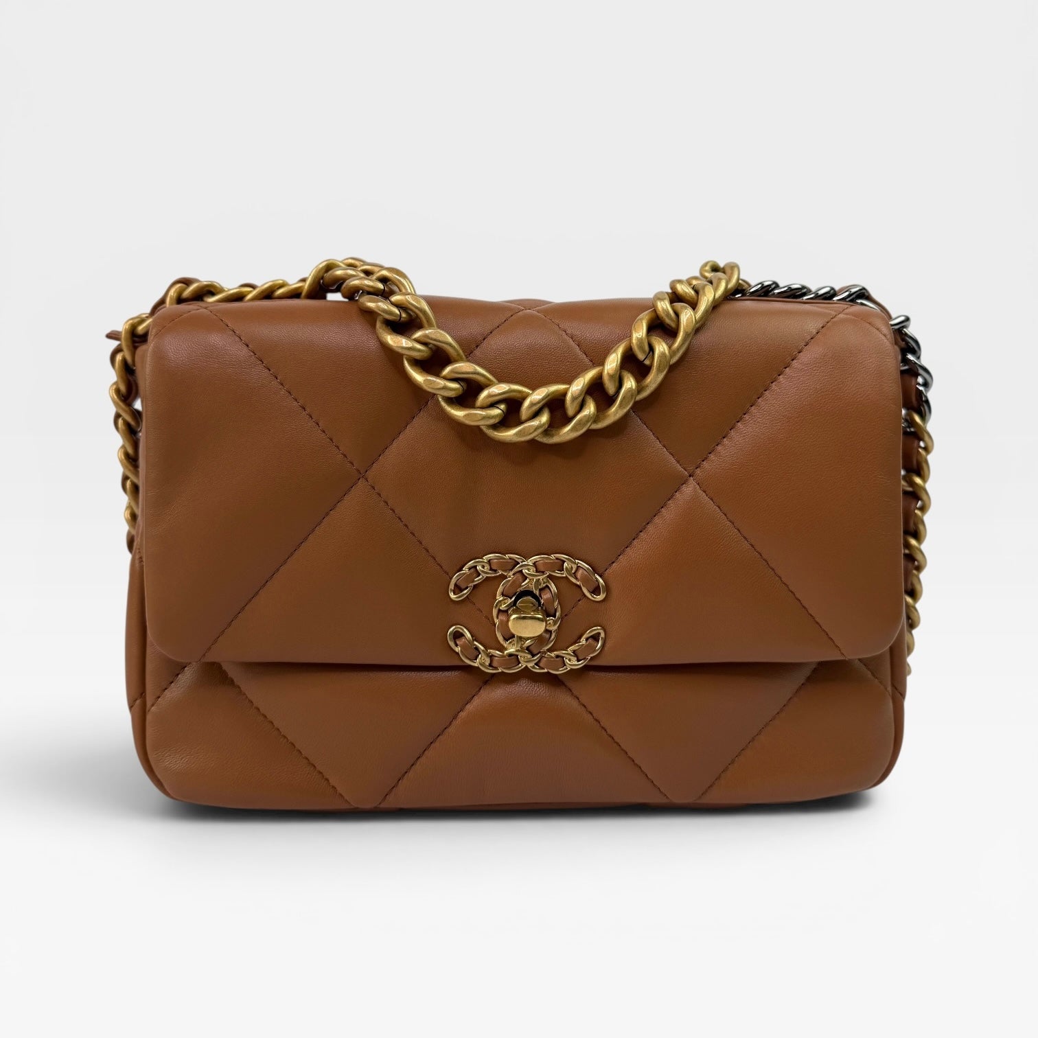 Chanel 19 Small Flap Bag In Camel Lambskin Leather