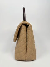 Chanel Coco Large Top Handle In Beige Caviar Leather With GHW