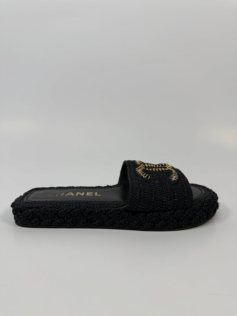 Chanel CC Raffia Slides  (Size 39/UK6)