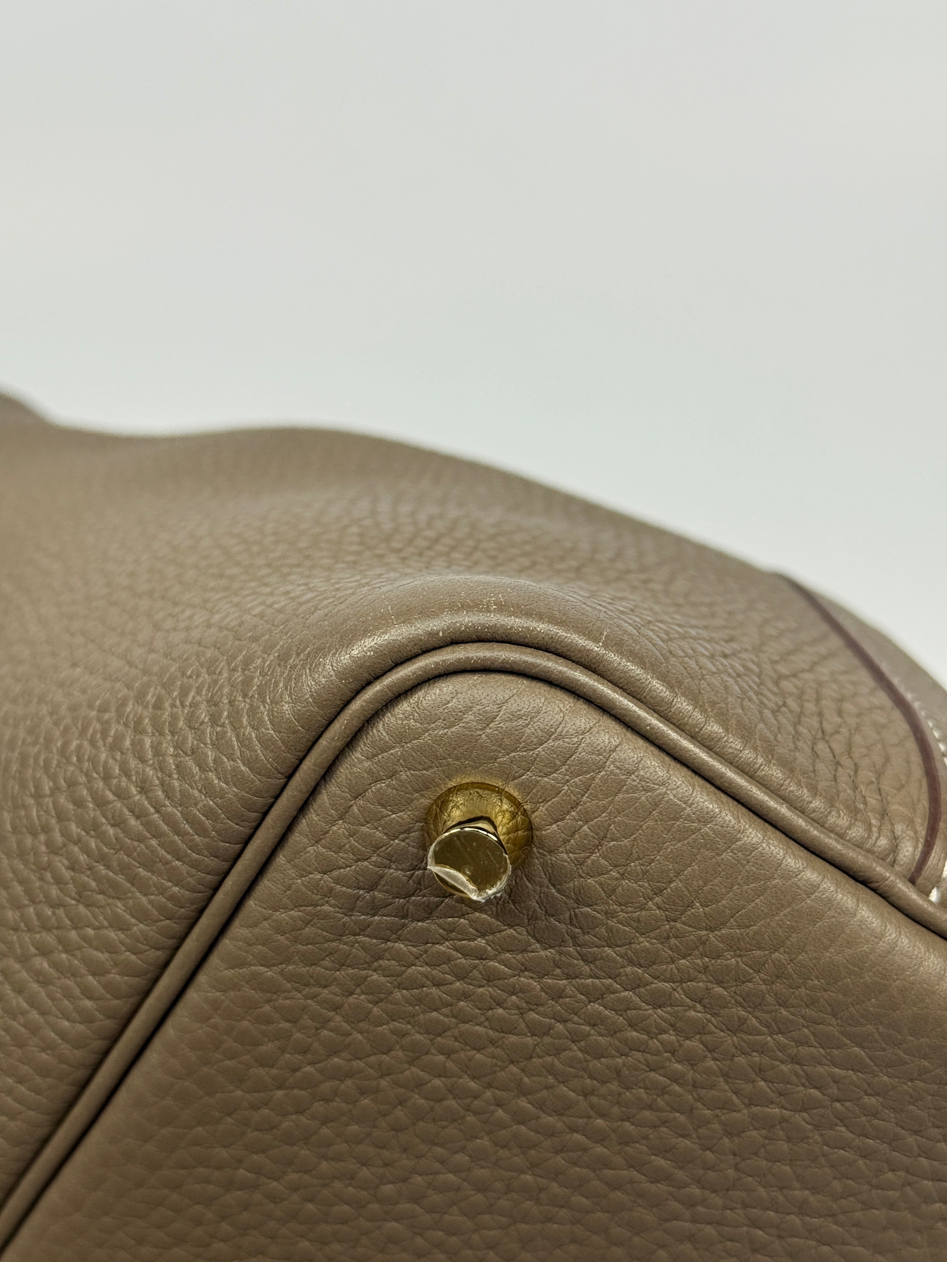 Authentic Pre Loved Hermès Picotin 18 In Etoupe Clemence Leather With Gold Hardware Excellent Condition