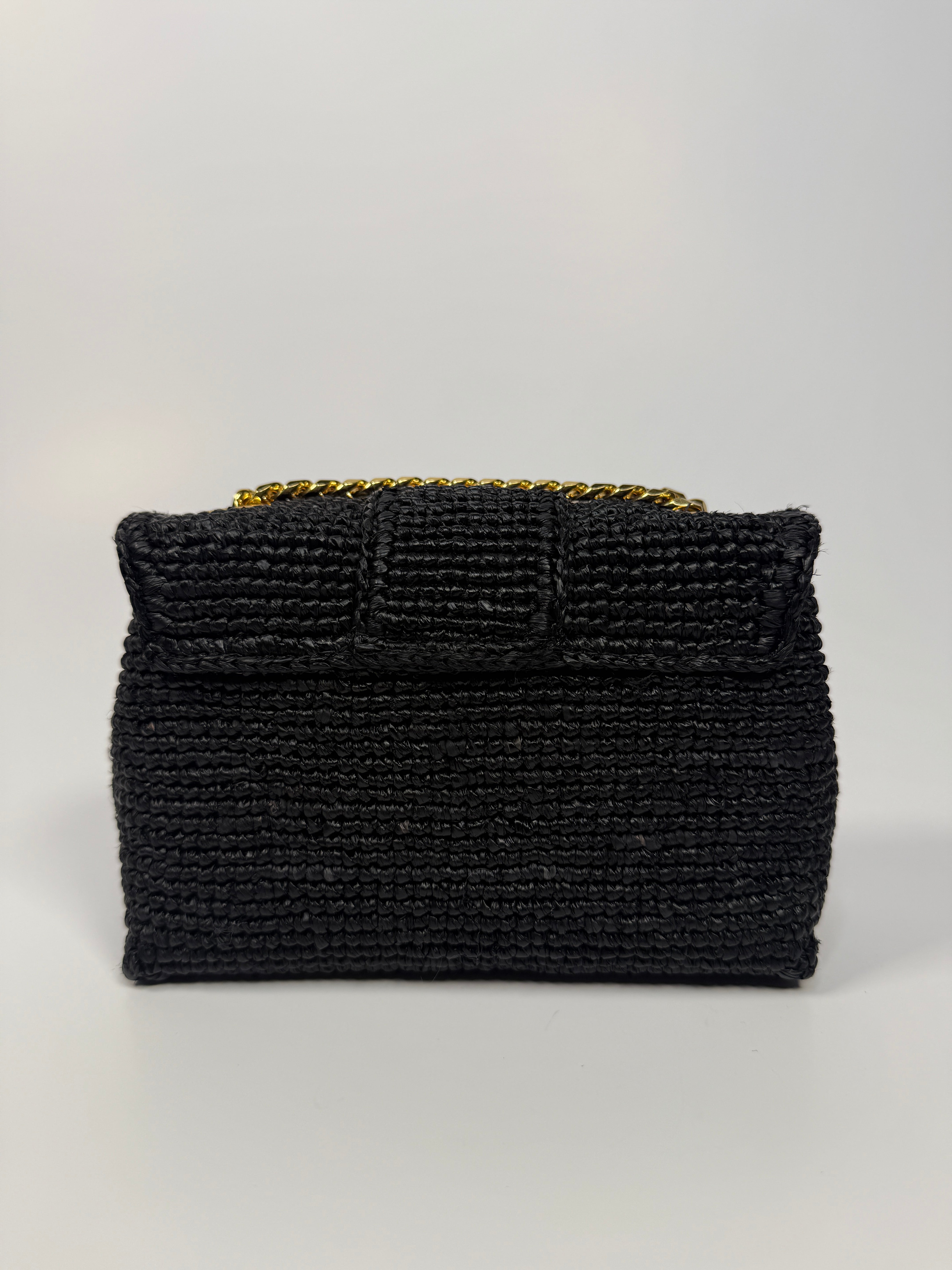 Celine Mini Victoire Bag In Black Raffia With Gold Hardware. Authentic and preloved in excellent condition