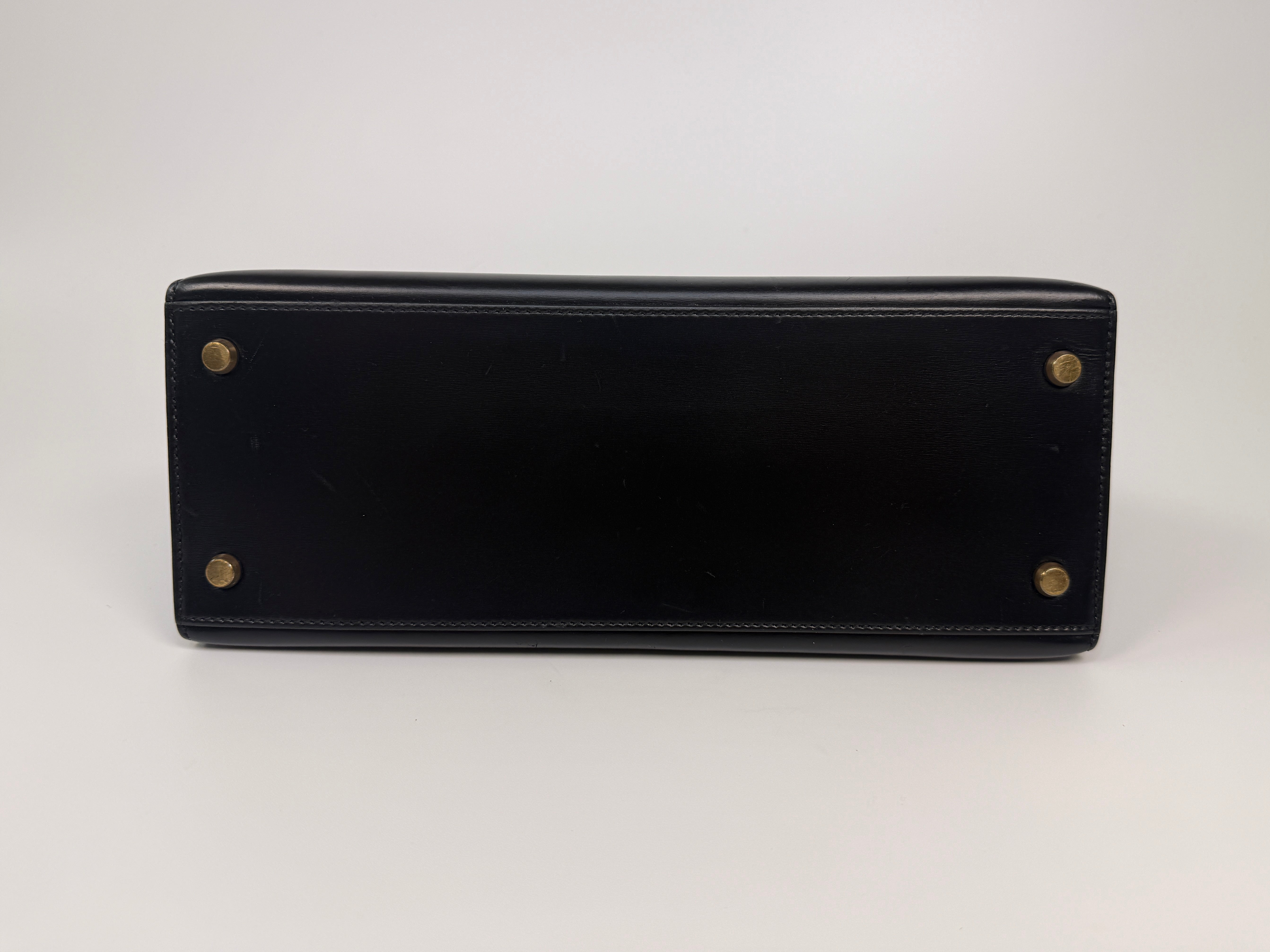 Hermès Vintage Kelly 28 In Black Box Calf Leather With Gold Hardware