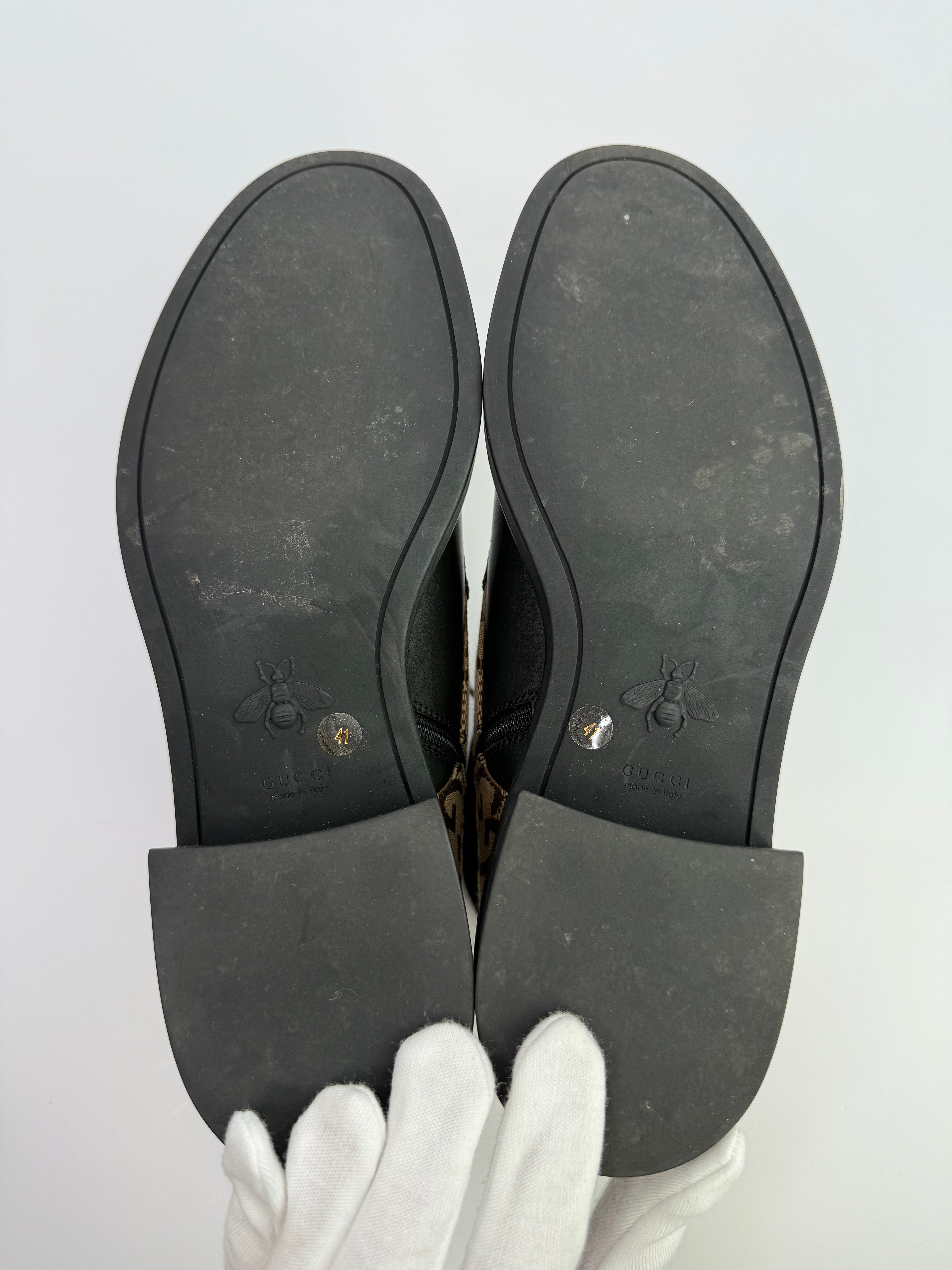 Gucci Logo Plaque Monogram Panelled Ankle Boots (Size 41/UK7). Authentic And Preloved In Excellent Condition.