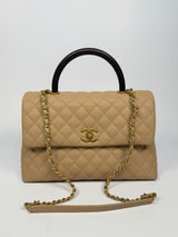 Chanel Coco Large Top Handle In Beige Caviar Leather With GHW