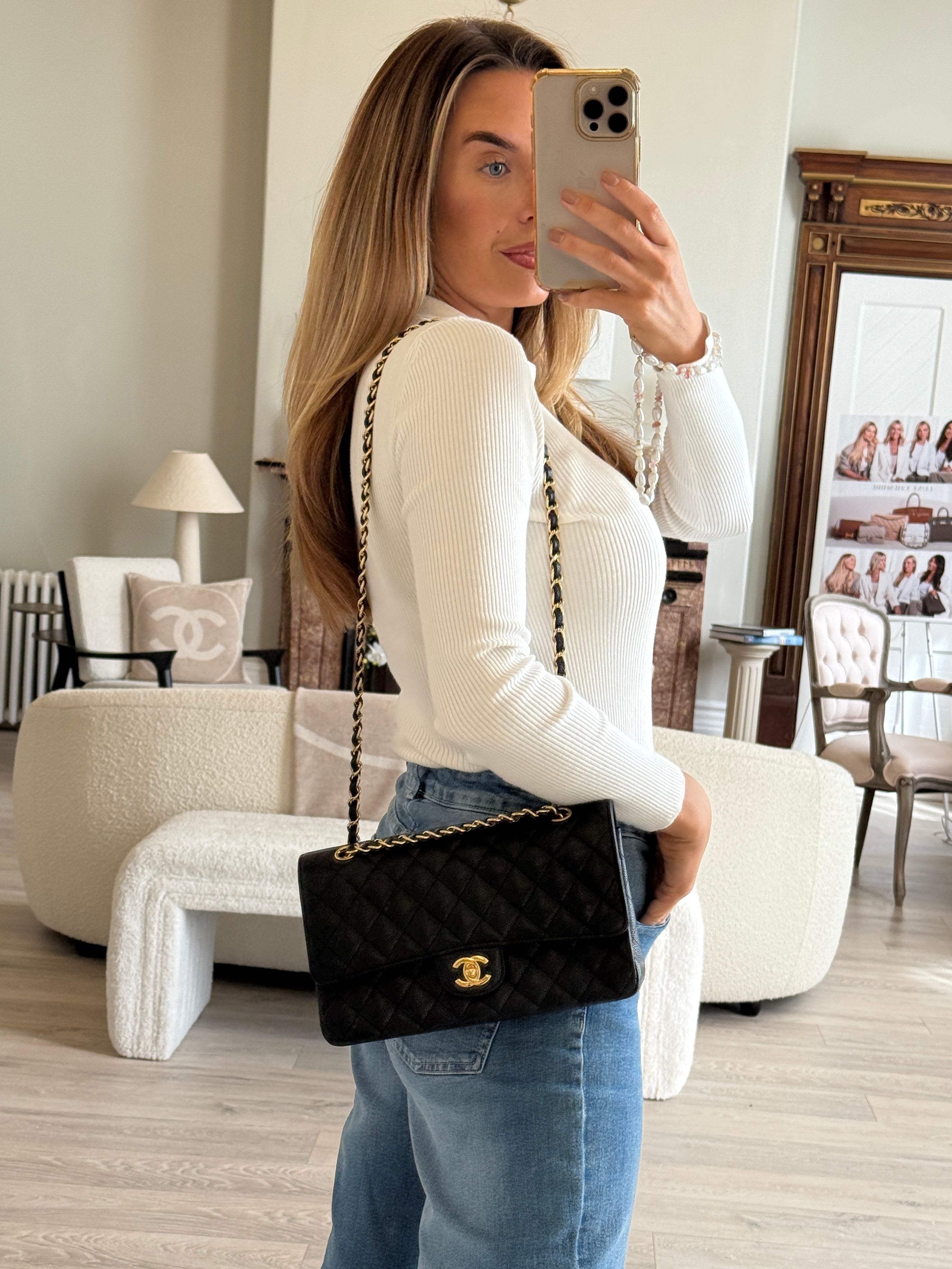 Chanel Medium Classic Double Flap Black Caviar With GHW