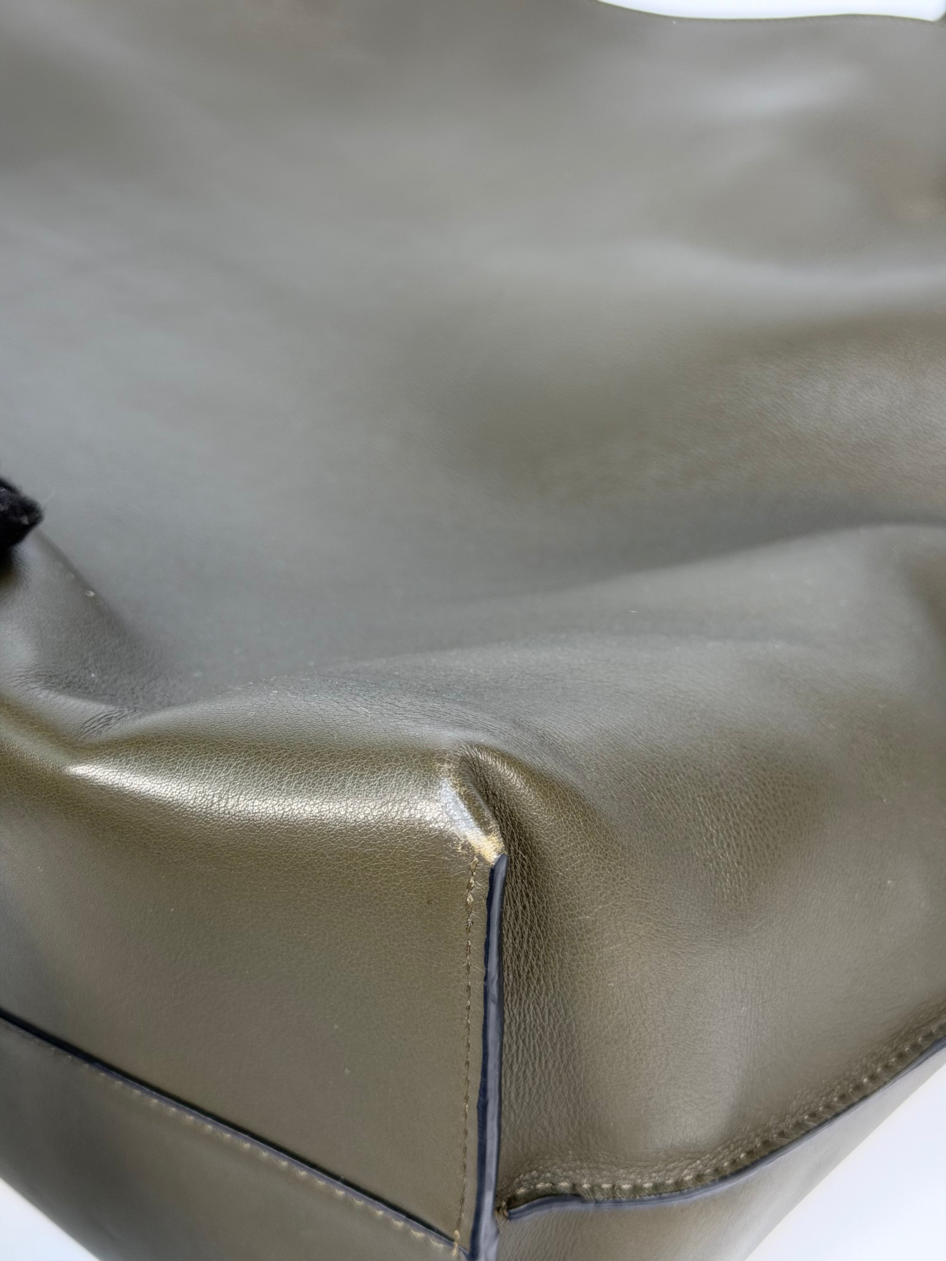 Loewe XL Flamenco Tote Bag In Khaki With Gold Hardware. Authentic and preloved in excellent condition