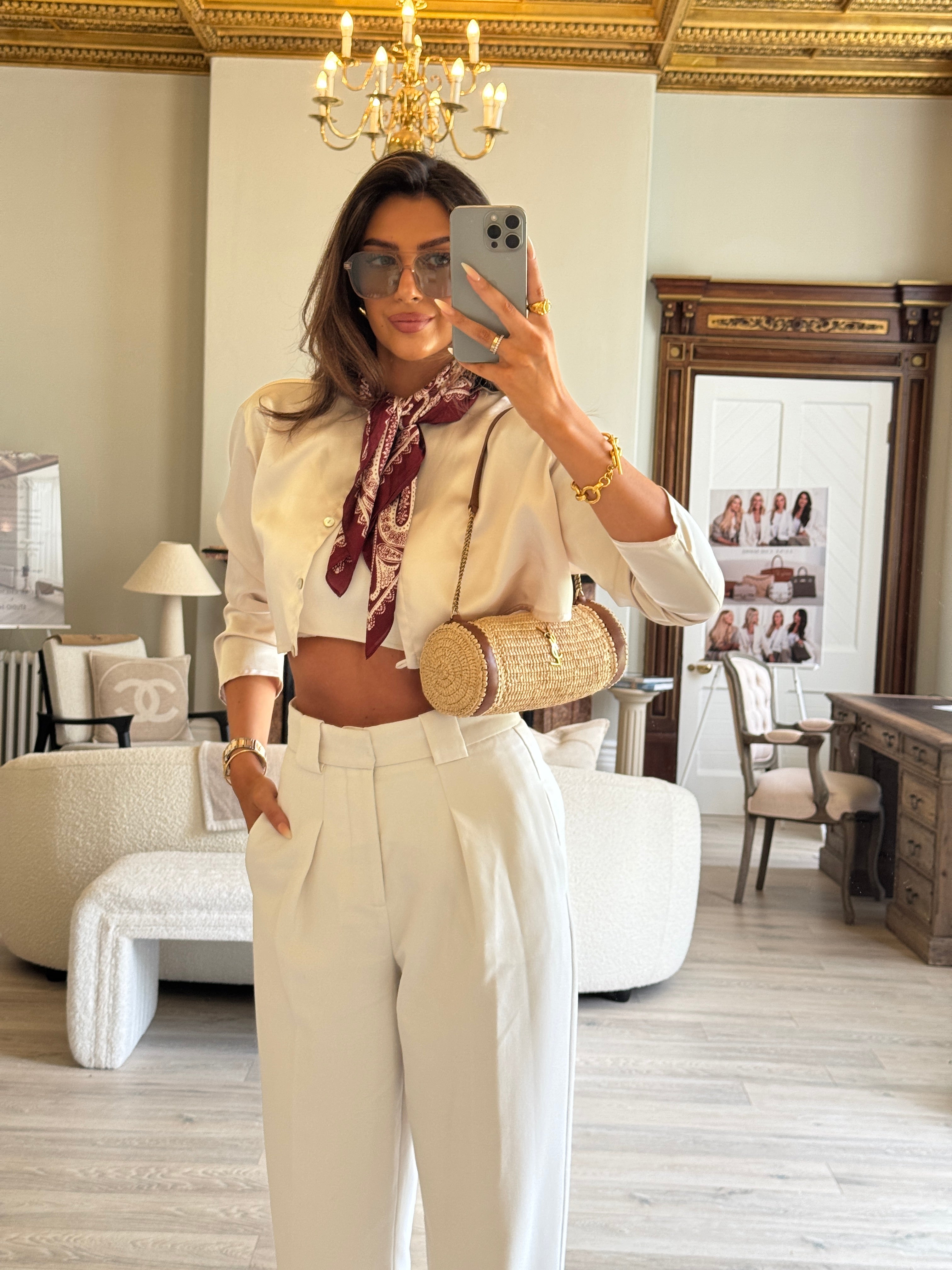 Saint Laurent Monogram Embellished Raffia Shoulder Bag