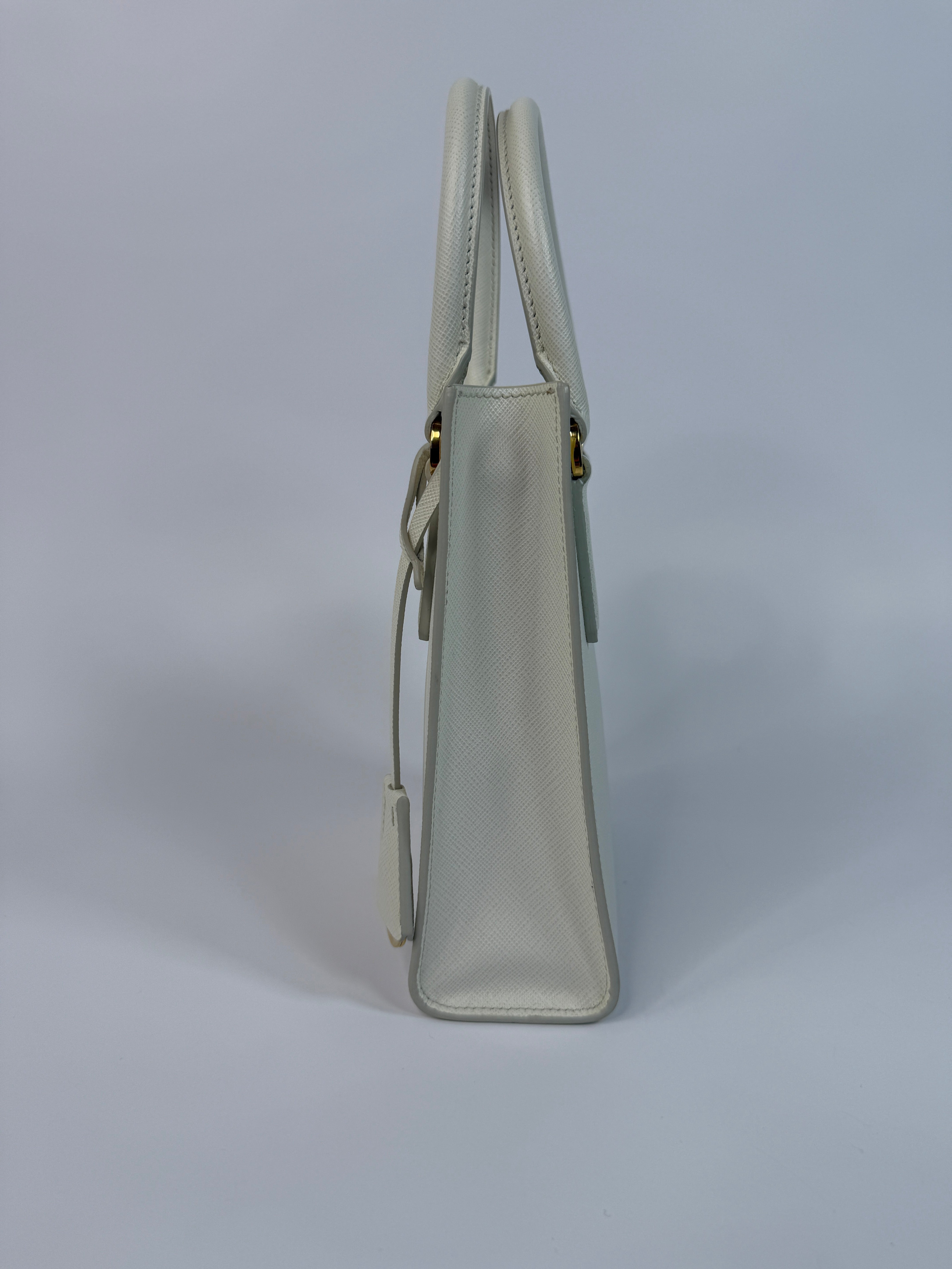 Prada Mini Tote In White Saffiano Leather