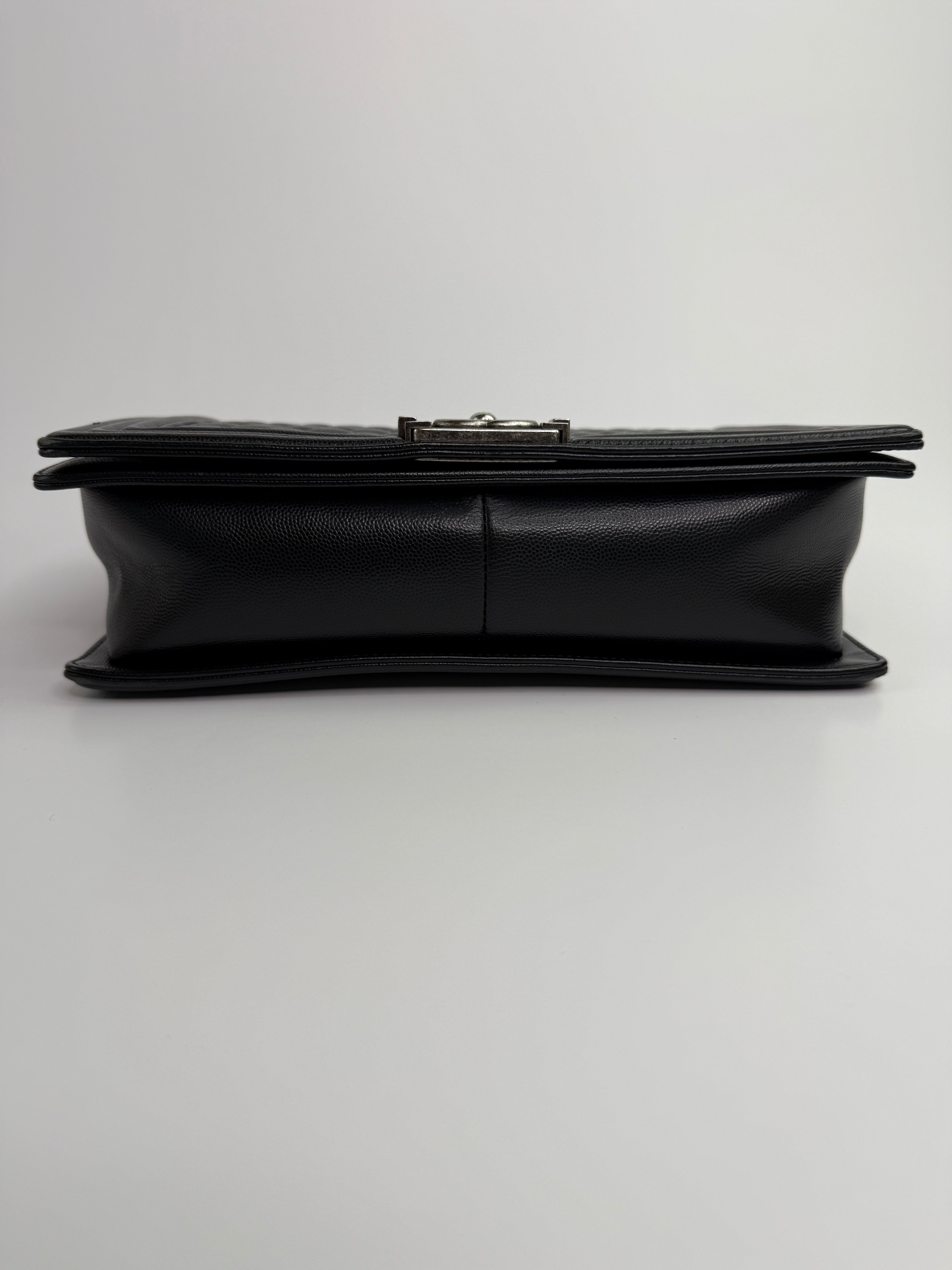 Chanel Boy Bag Large In Black Caviar Leather RHW