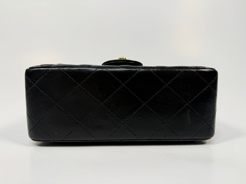 Chanel Black Square Vintage Flap Bag In Lambskin With GHW