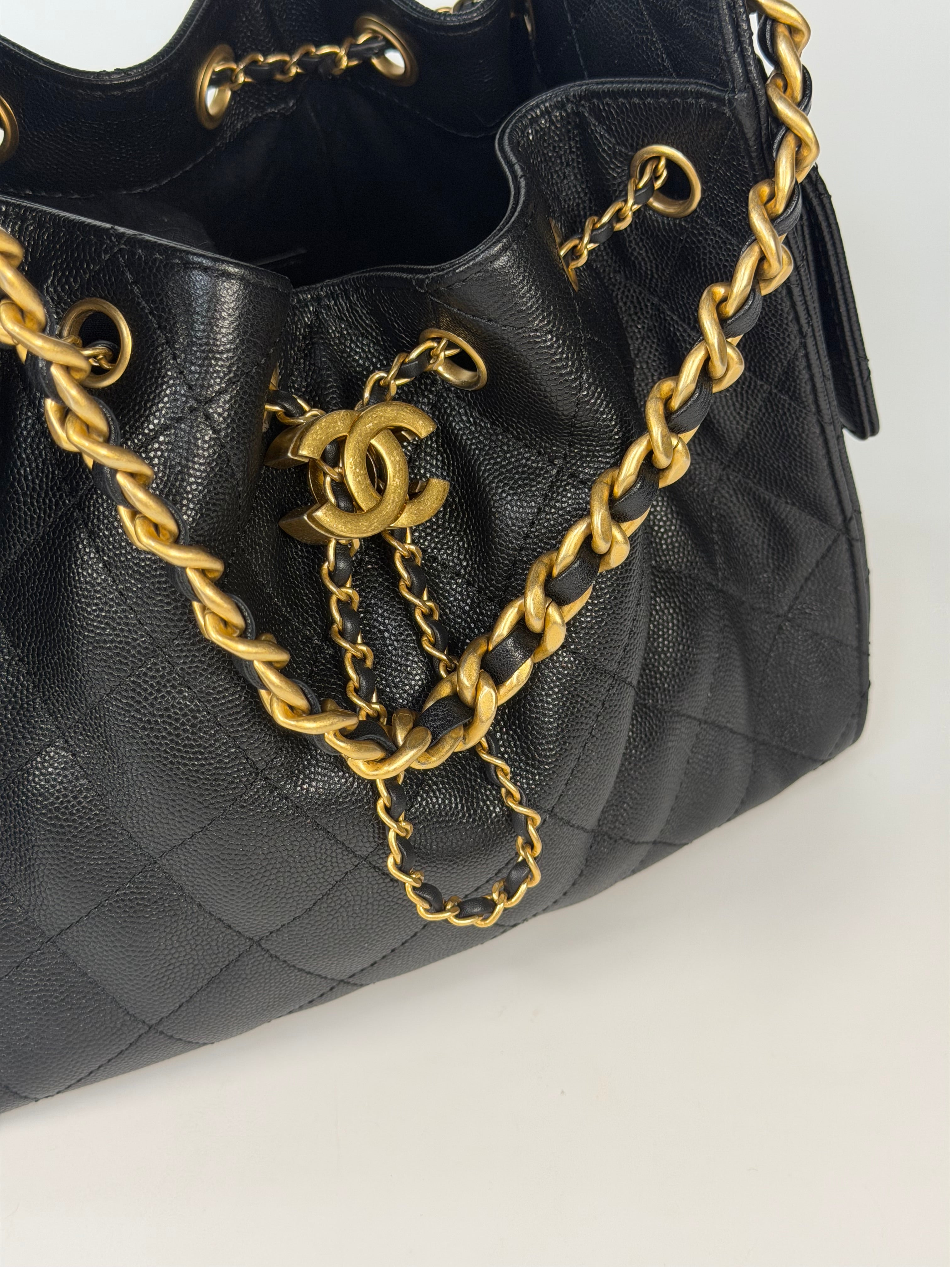 Chanel 25 Small In Black Caviar Leather With Gold Hardware in excellent condition 100% authentic and preloved