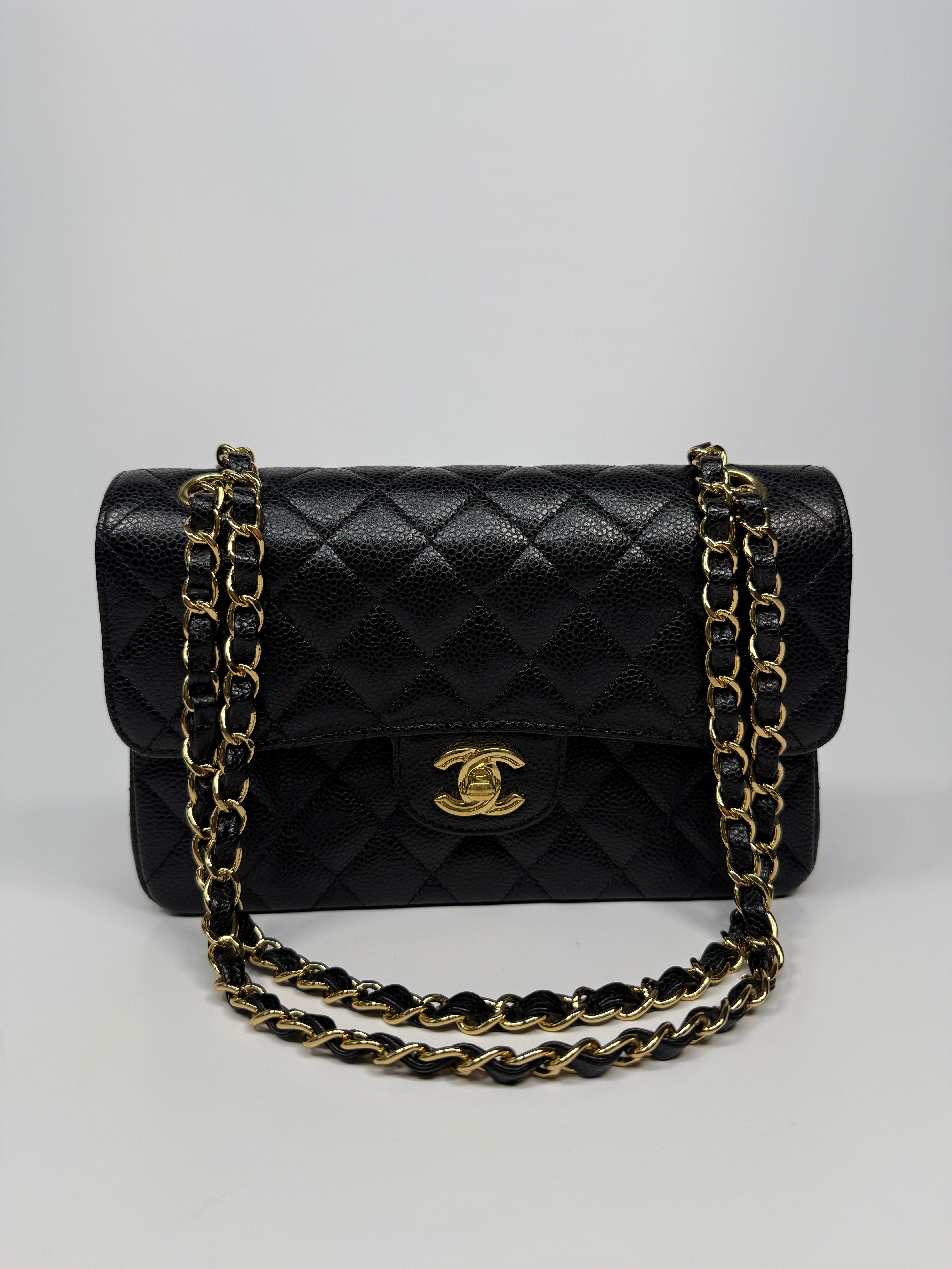 Chanel Small Classic Double Flap In Black Caviar Leather With GHW