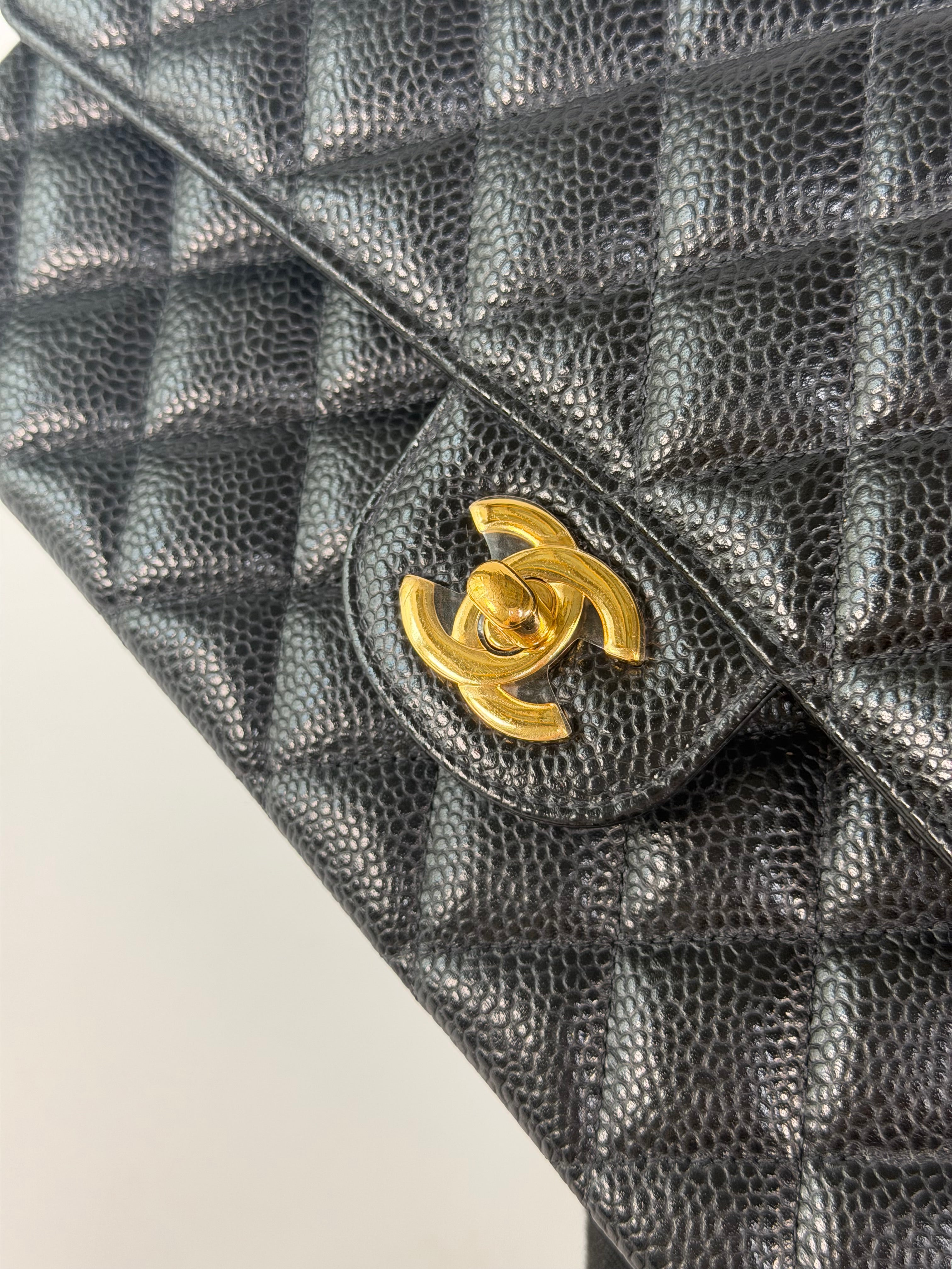 Chanel Medium Classic Double Flap In Black Caviar Leather Gold Hardware 100% authentic and preloved in excellent condition