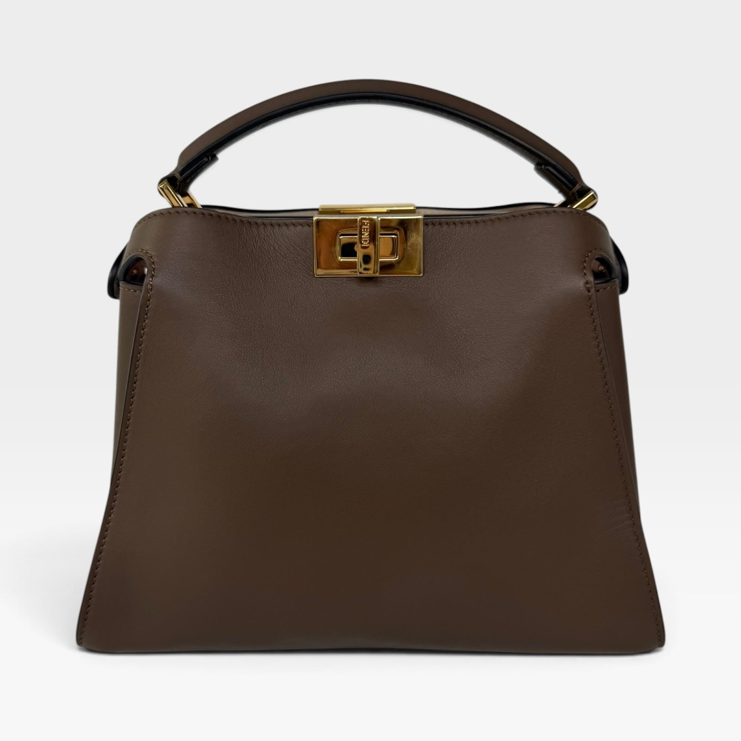 Fendi Small Peekaboo ISeeU Bag In Brown Calfskin Gold Hardware. 100% authentic and preloved in excellent condition.