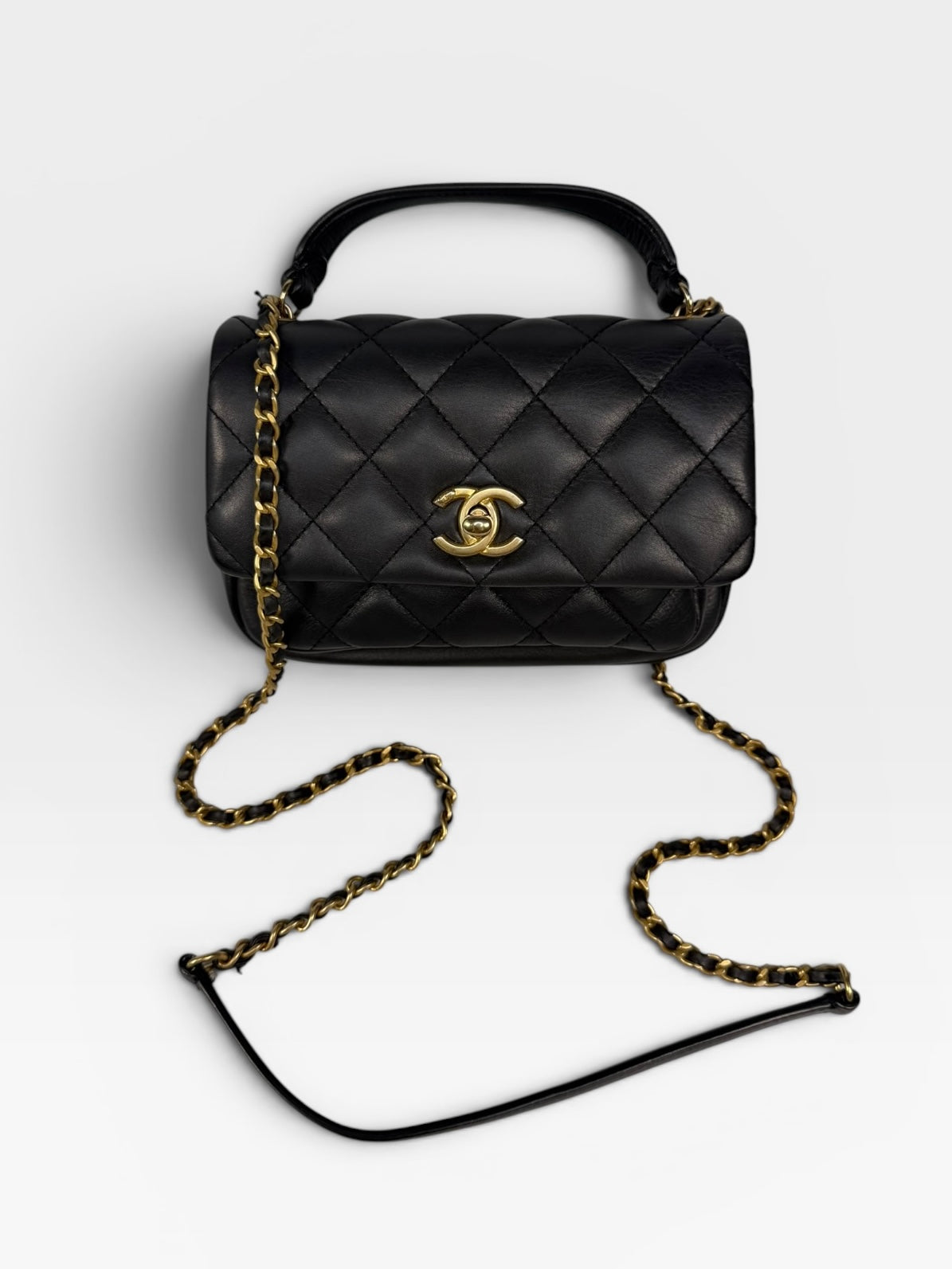Chanel Mini Business Affinity Bag In Black Calfskin With Gold Hardware. 100% authentic and preloved in excellent condition