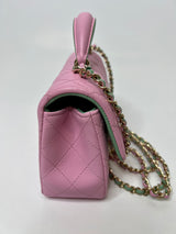 Chanel Mini Top Handle In Pink/Light Green
