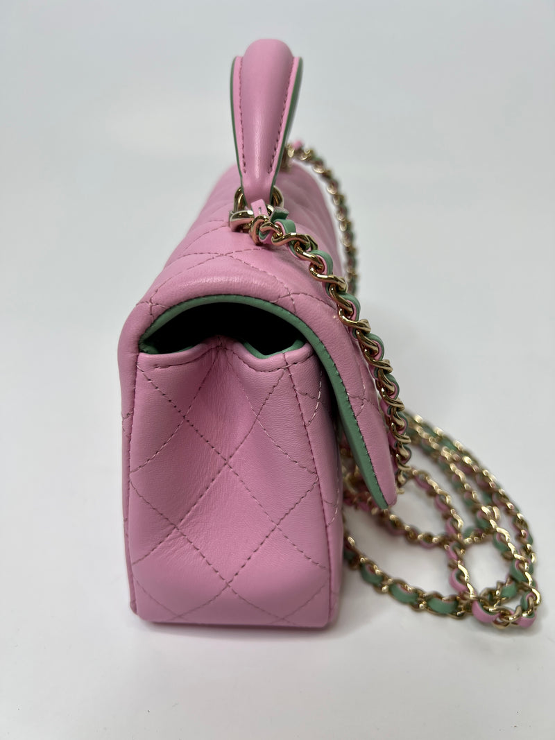 Chanel Mini Top Handle In Pink/Light Green