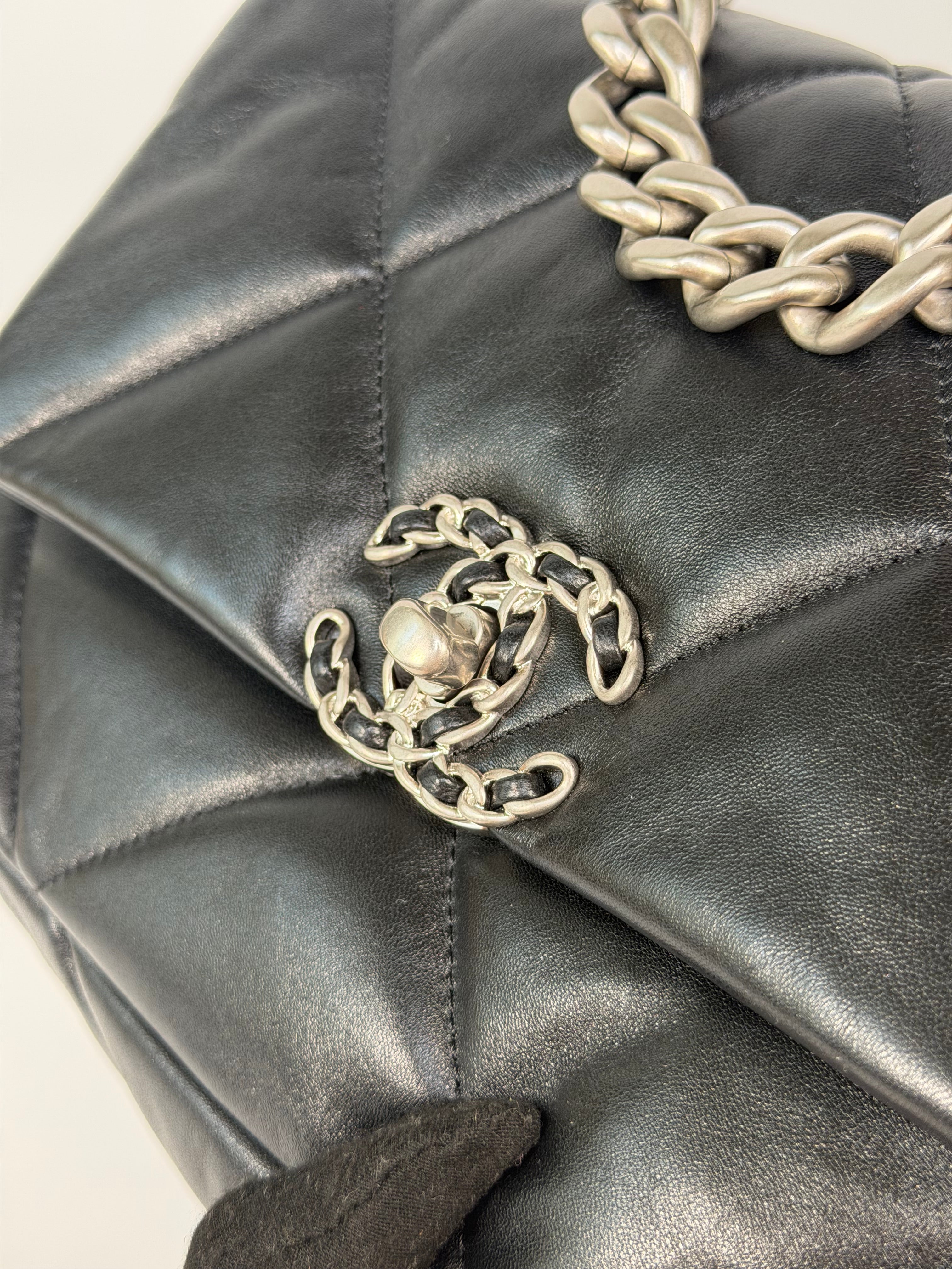 Chanel 19 Small In Black & White Leather With Mixed Hardware. Authentic and preloved in excellent condition. Verified by Luxe Cheshire.