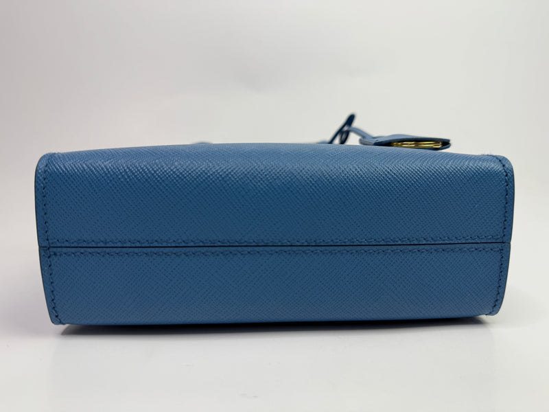 Prada Mini Tote In Powder Blue Saffiano Leather