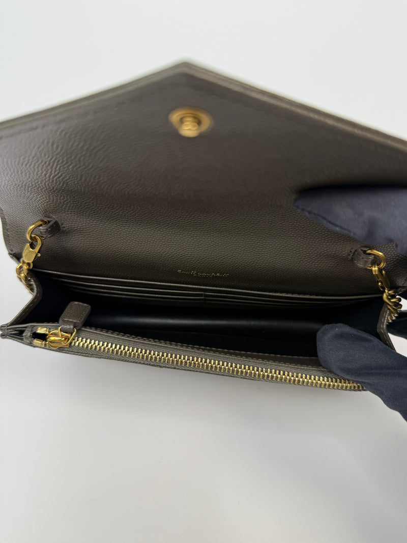 Saint Laurent Cassandre Matelassé Textured- Leather Wallet On Chain