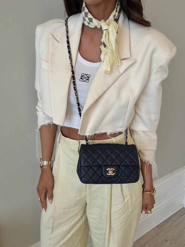 Chanel Mini Rectangle Flap Bag In Navy Lambskin With SHW