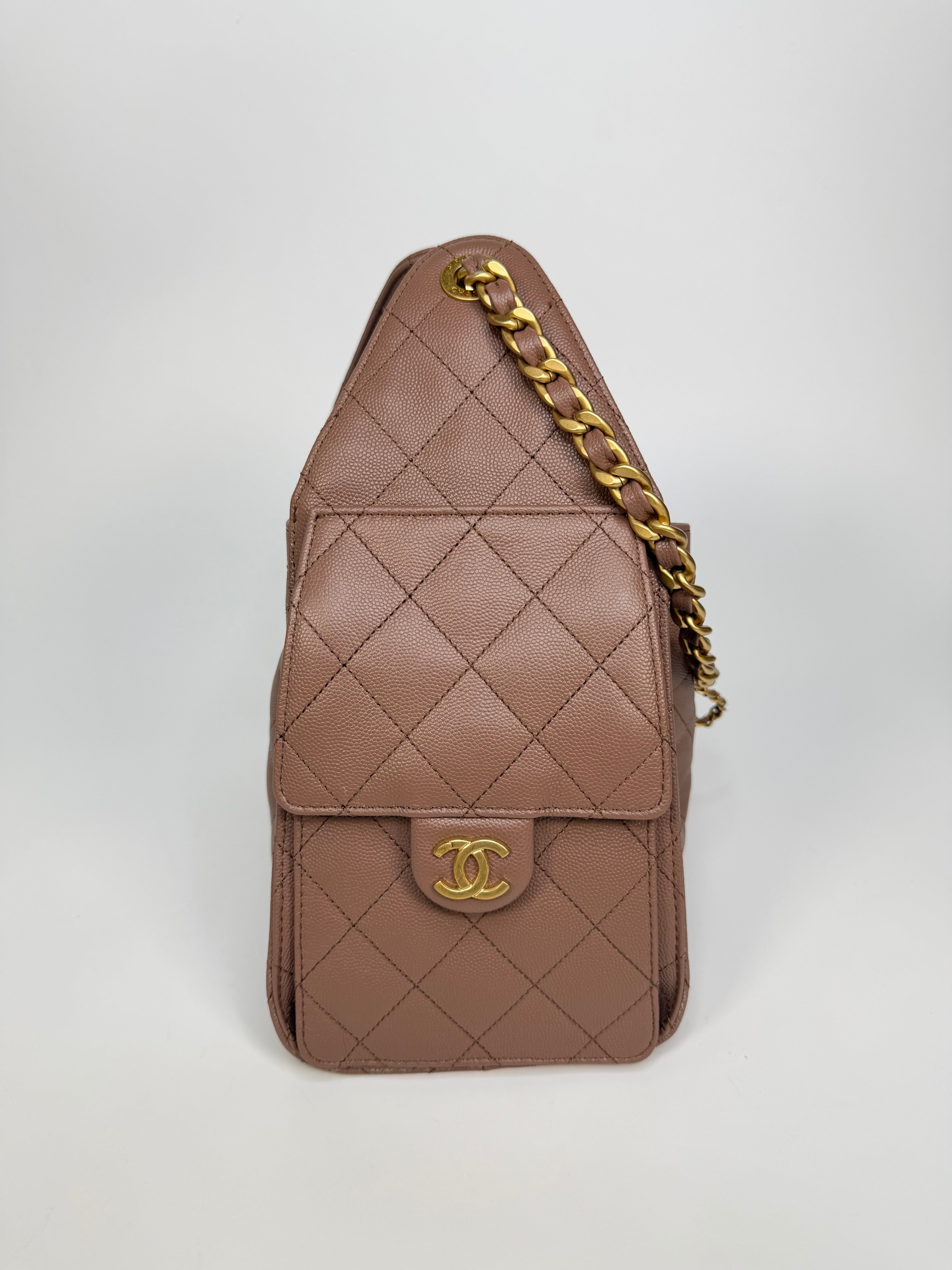 Chanel 25 Small In Brown Caviar Leather With Gold Hardware. Authentic and preloved in excellent condition