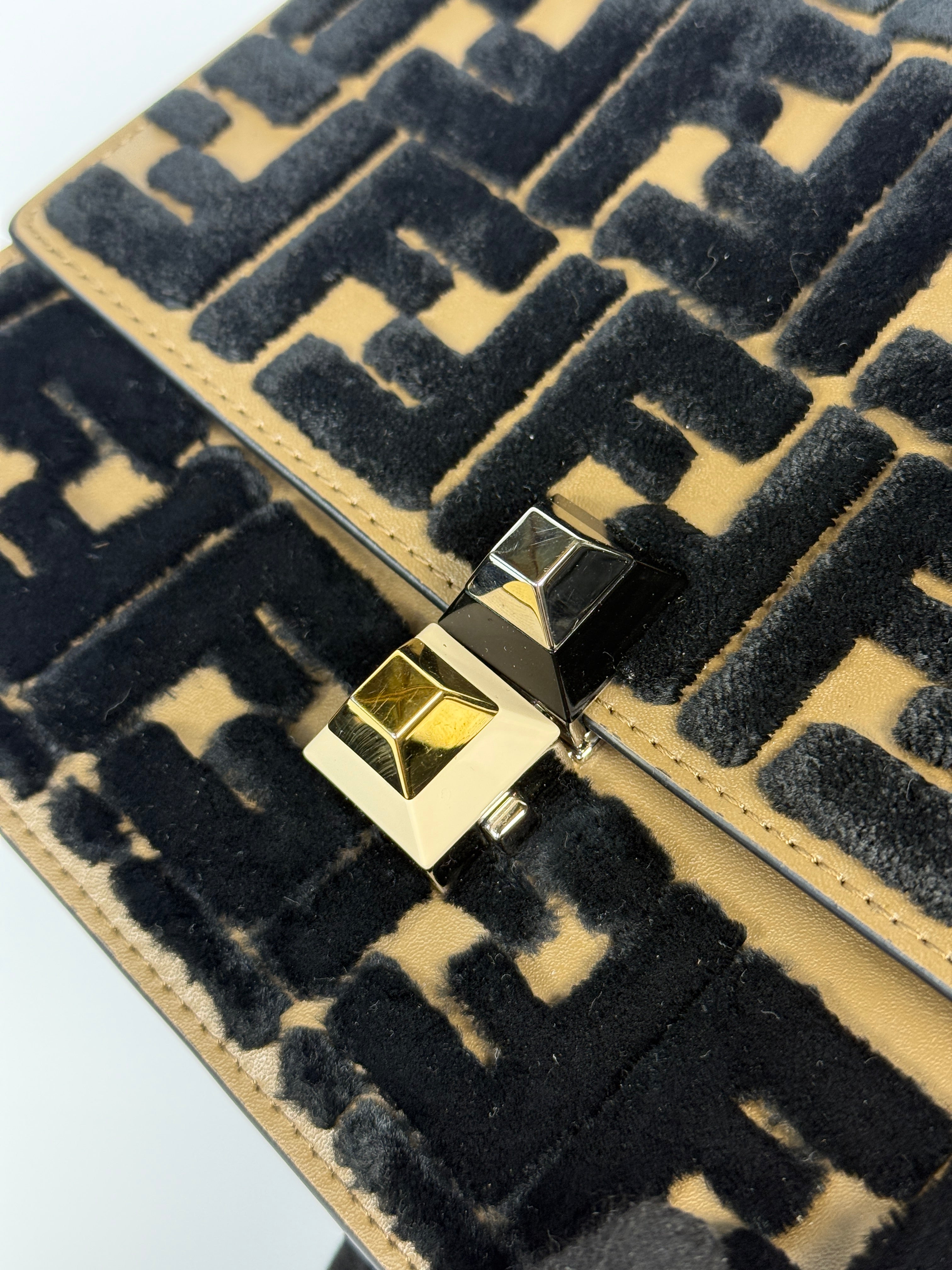 Fendi Vitello Liberty Velvet FF Small Kan I Shoulder Bag In Excellent condition. 100% Authenticity guarantee. 